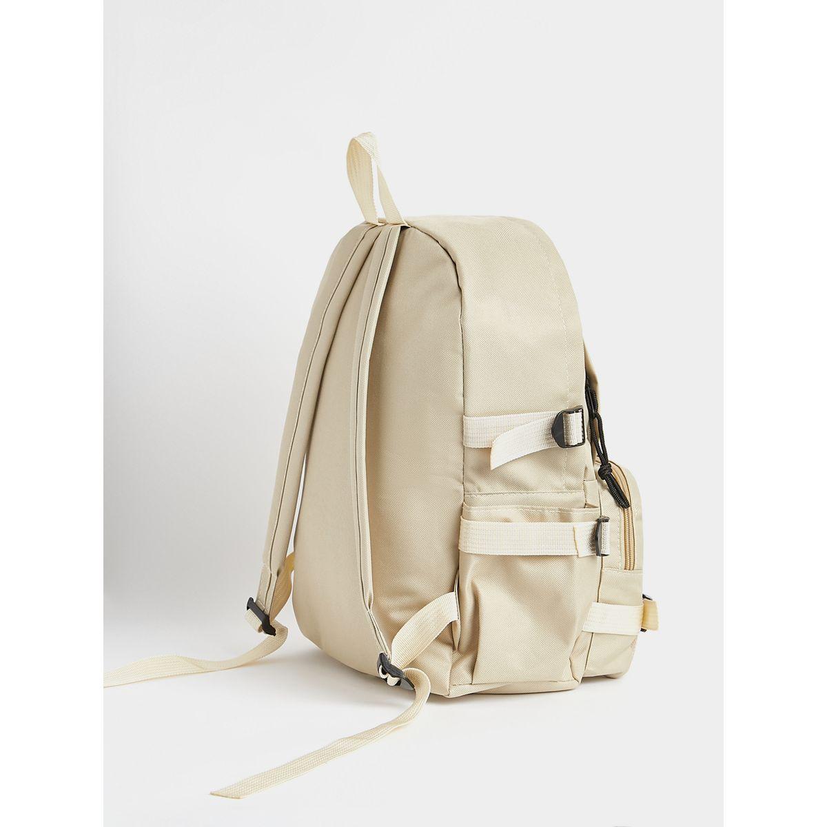 Styli Solid Backpack with External Pocket and Buckle Detail-men-bags-image-4