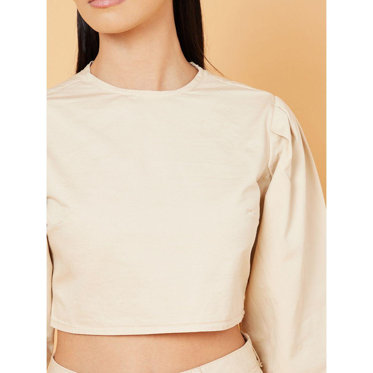 Styli 3/4 Sleeves Woven Crop Top and Denim Shorts Co-Ord Set-women-clothing-coordsets-image-3