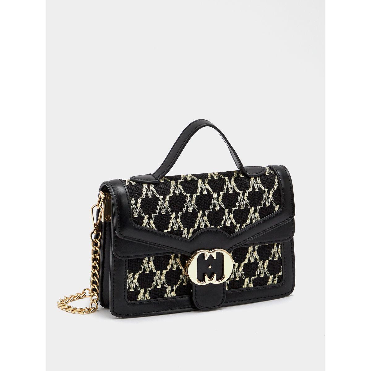 Styli Embroidered Pattern Detail Flap Handbag with Chain Strap-women-bagsandwallets-handbags-image-1
