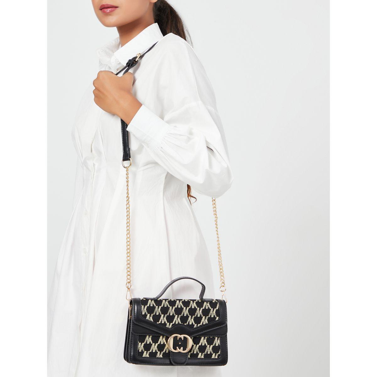 Styli Embroidered Pattern Detail Flap Handbag with Chain Strap-women-bagsandwallets-handbags-image-3