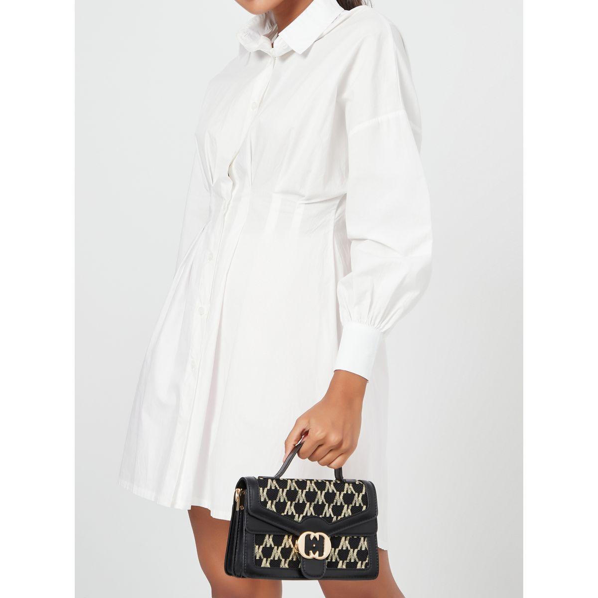 Styli Embroidered Pattern Detail Flap Handbag with Chain Strap-women-bagsandwallets-handbags-image-4