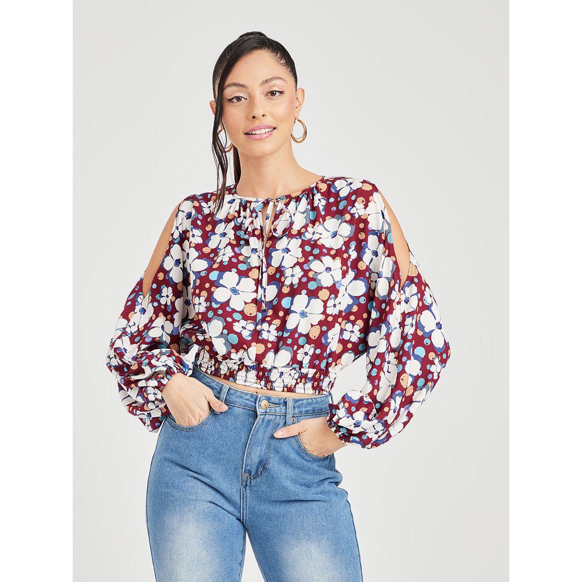بلوزة قصيرة مطبعة بزهور من ريد تايب-women-clothing-shirtsandblouses-blouses-image-1