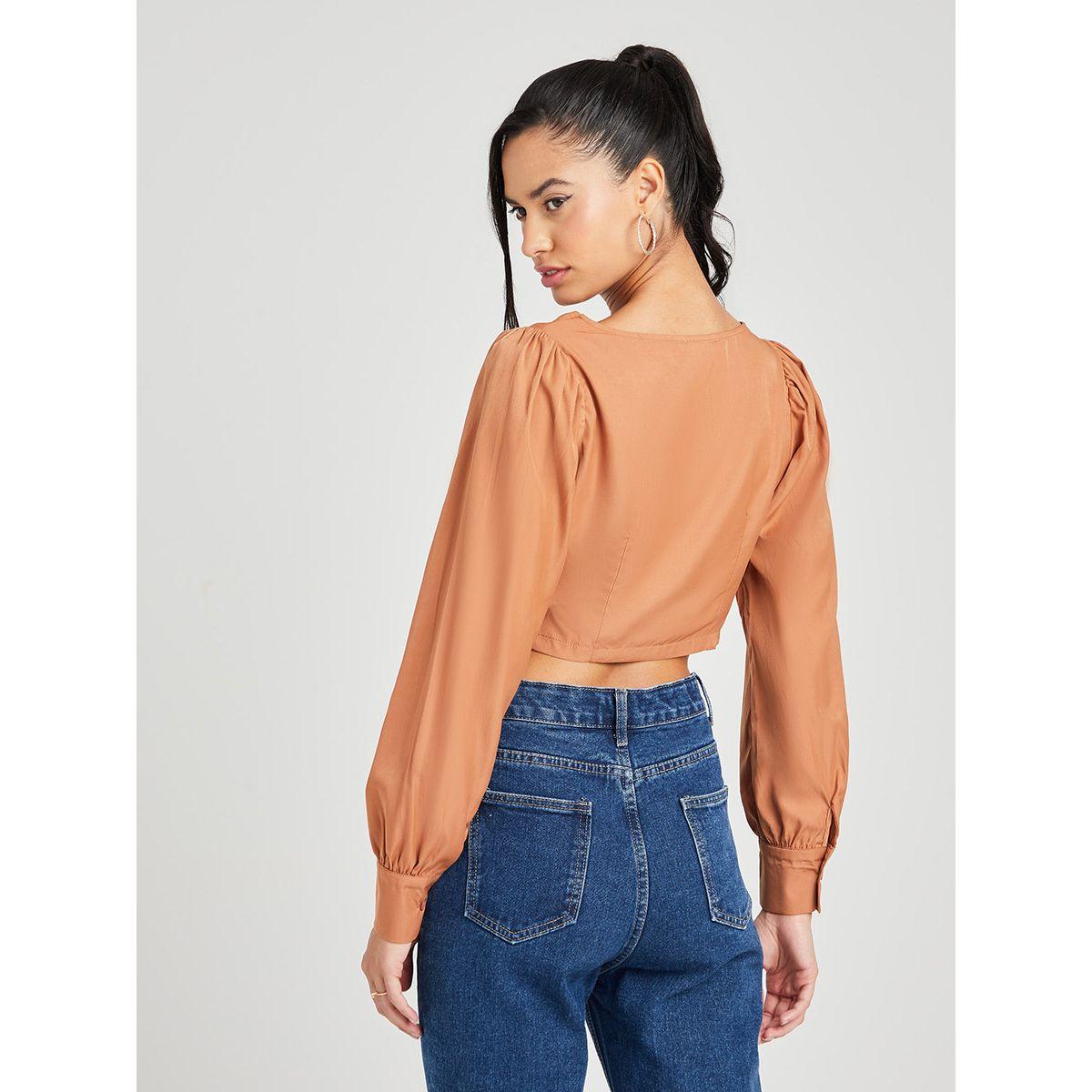 Styli Cuffed Volume Sleeves Scoop Neck Woven Crop Top-women-clothing-shirtsandblouses-blouses-image-4
