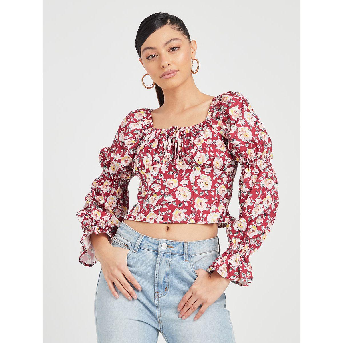 بلوزة قصيرة مطبعة بطبعة زهور من ريد تايب-women-clothing-shirtsandblouses-blouses-image-1