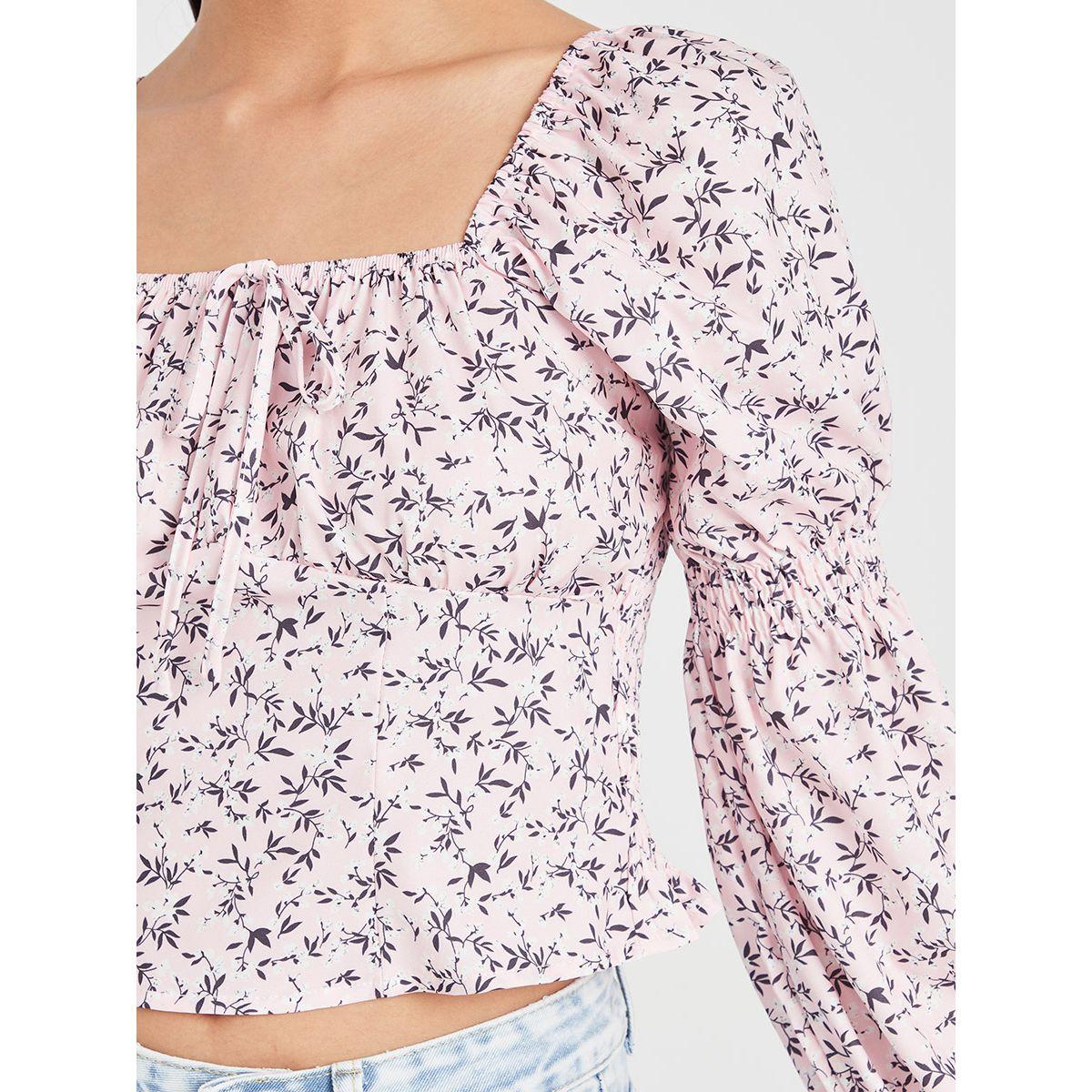 Styli Marie Sleeves Floral Printed Woven Crop Top with Shirred Back-women-clothing-shirtsandblouses-blouses-image-3