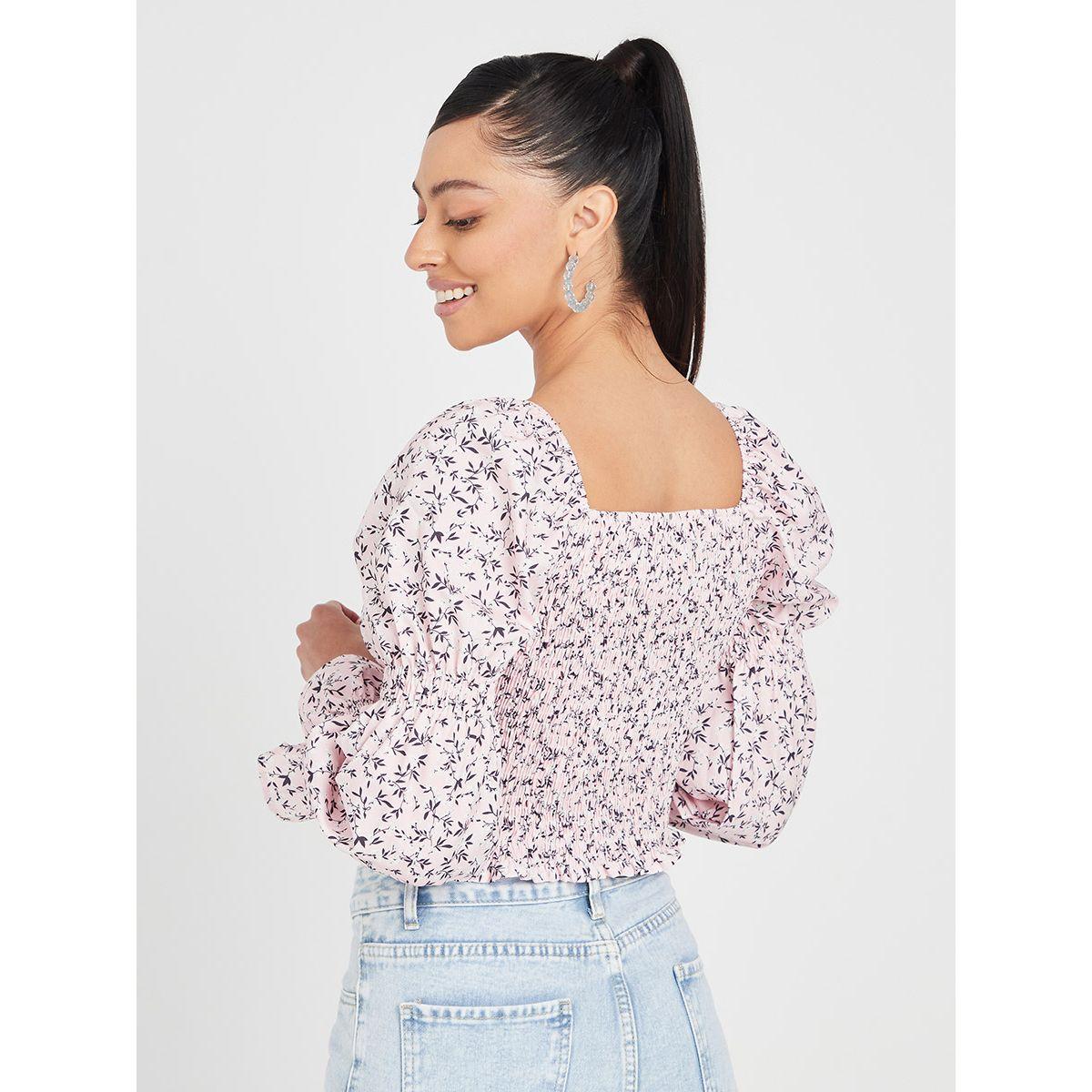 Styli Marie Sleeves Floral Printed Woven Crop Top with Shirred Back-women-clothing-shirtsandblouses-blouses-image-4