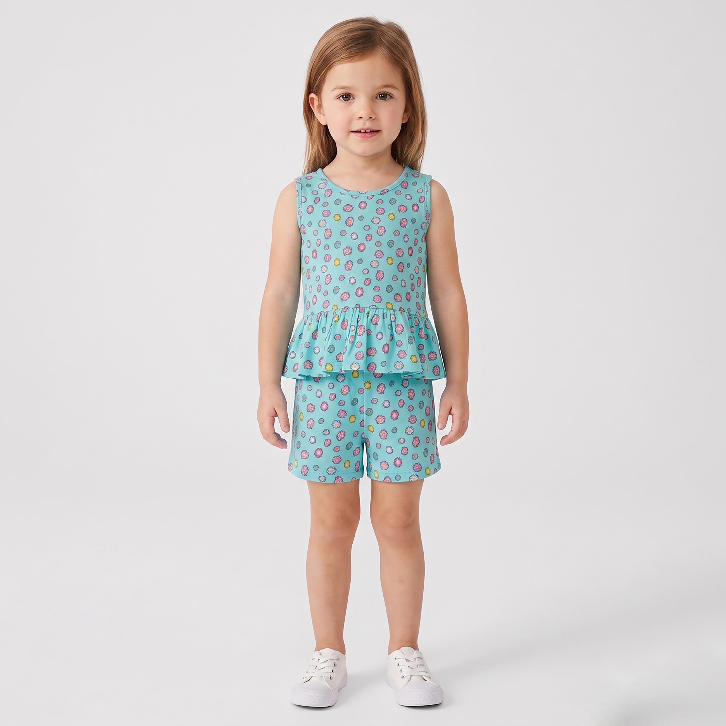 Babyqlo Floral Sleeveless Peplum Top & Shorts Set-baby-girls-clothing-setsandcoords-image-1