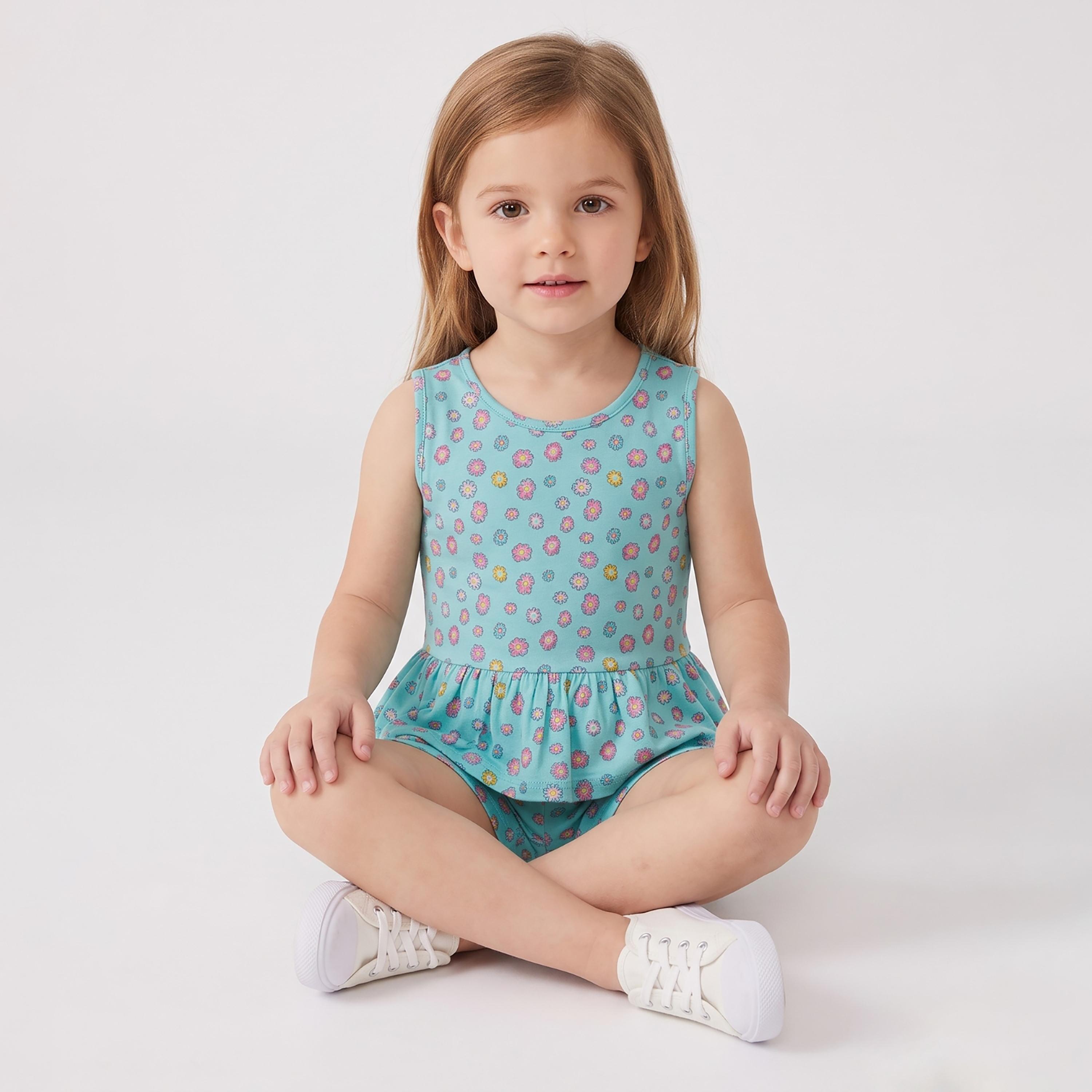 Babyqlo Floral Sleeveless Peplum Top & Shorts Set-baby-girls-clothing-setsandcoords-image-4
