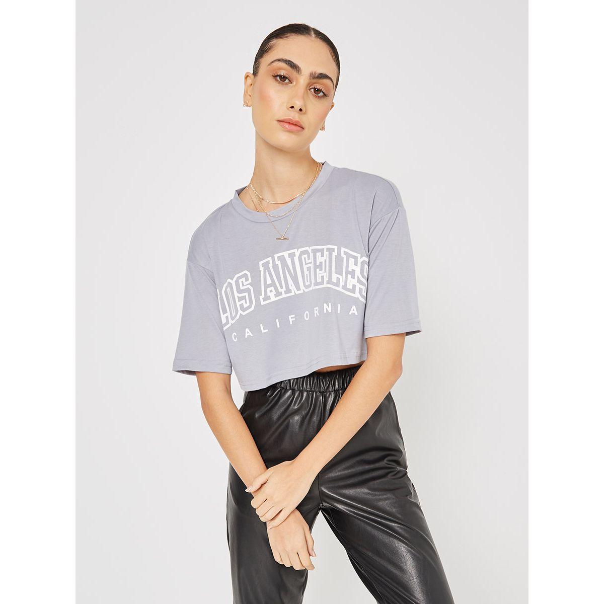 Styli Short Sleeves LA Slogan Print Boxy Crop T-shirt-women-clothing-tshirts-image-1