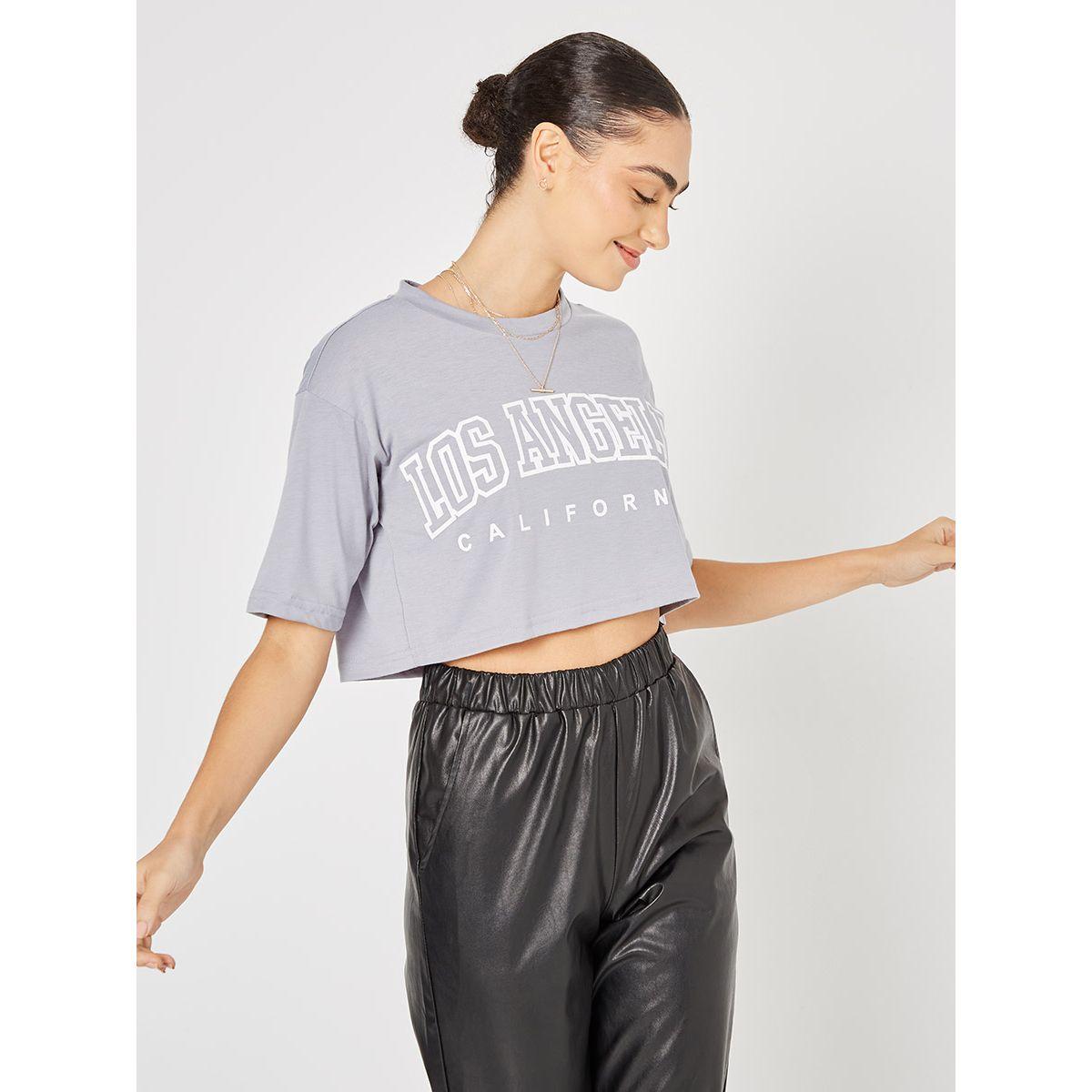 Styli Short Sleeves LA Slogan Print Boxy Crop T-shirt-women-clothing-tshirts-image-5