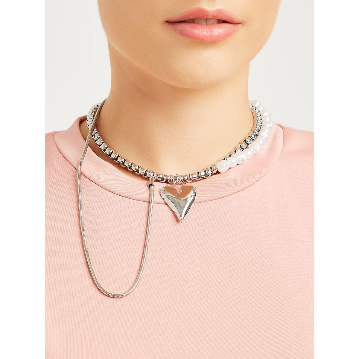 Styli Heart Pendant Necklace with Pearl Detail-women-watchesandjewellery-jewellery-necklacesandpendants-image-1