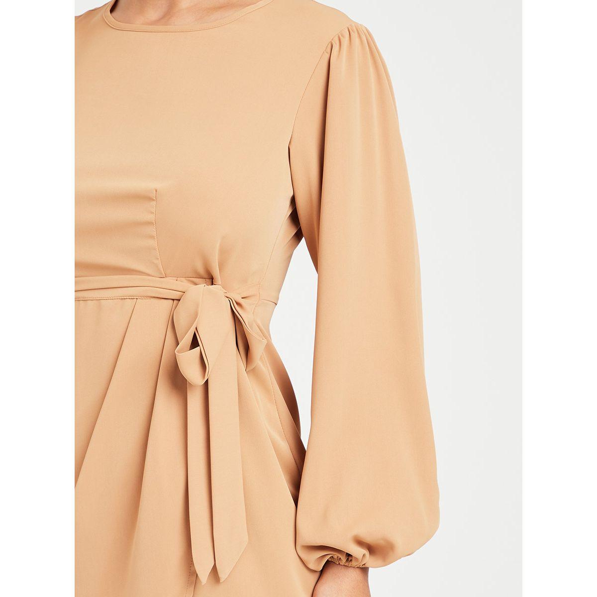 Styli Balloon Sleeves Self Tie Waist Woven Sheath Mini Dress-women-clothing-dresses-image-3