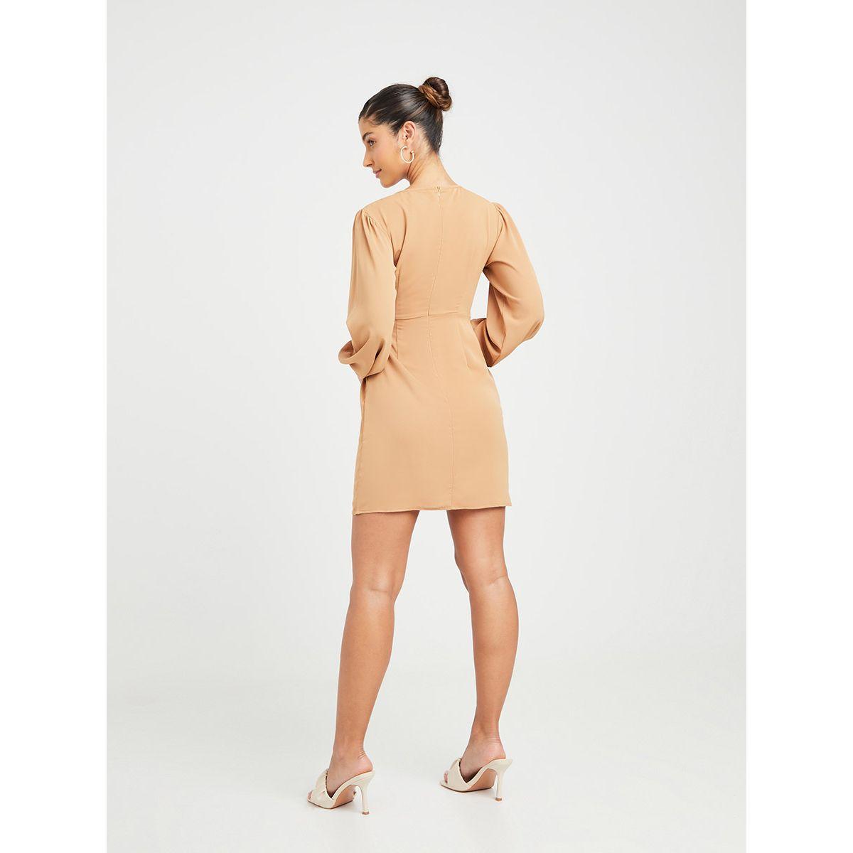 Styli Balloon Sleeves Self Tie Waist Woven Sheath Mini Dress-women-clothing-dresses-image-4