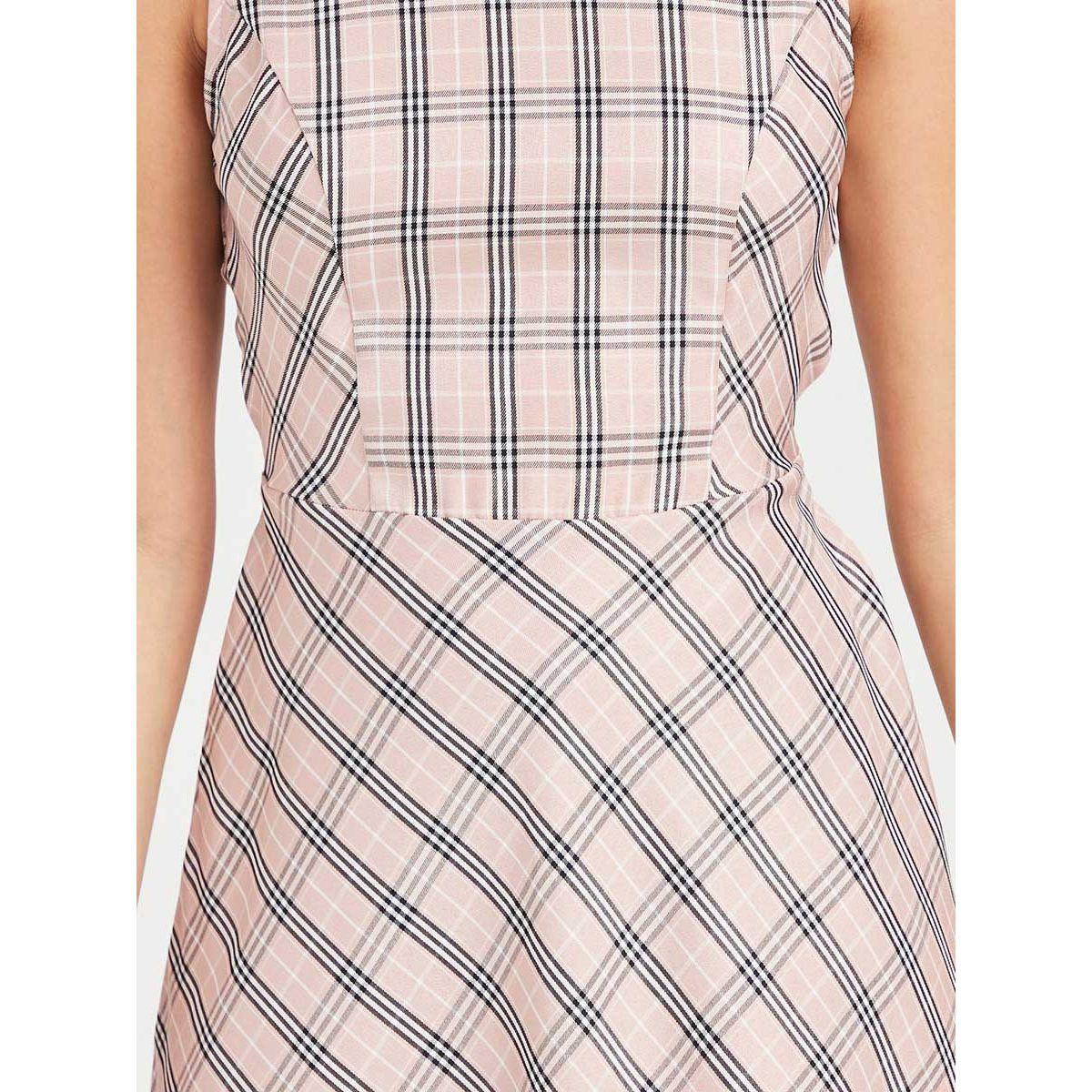 Styli Sleeveless Plaid Checked Woven A-Line Mini Dress with Tie Back-women-clothing-dresses-image-3
