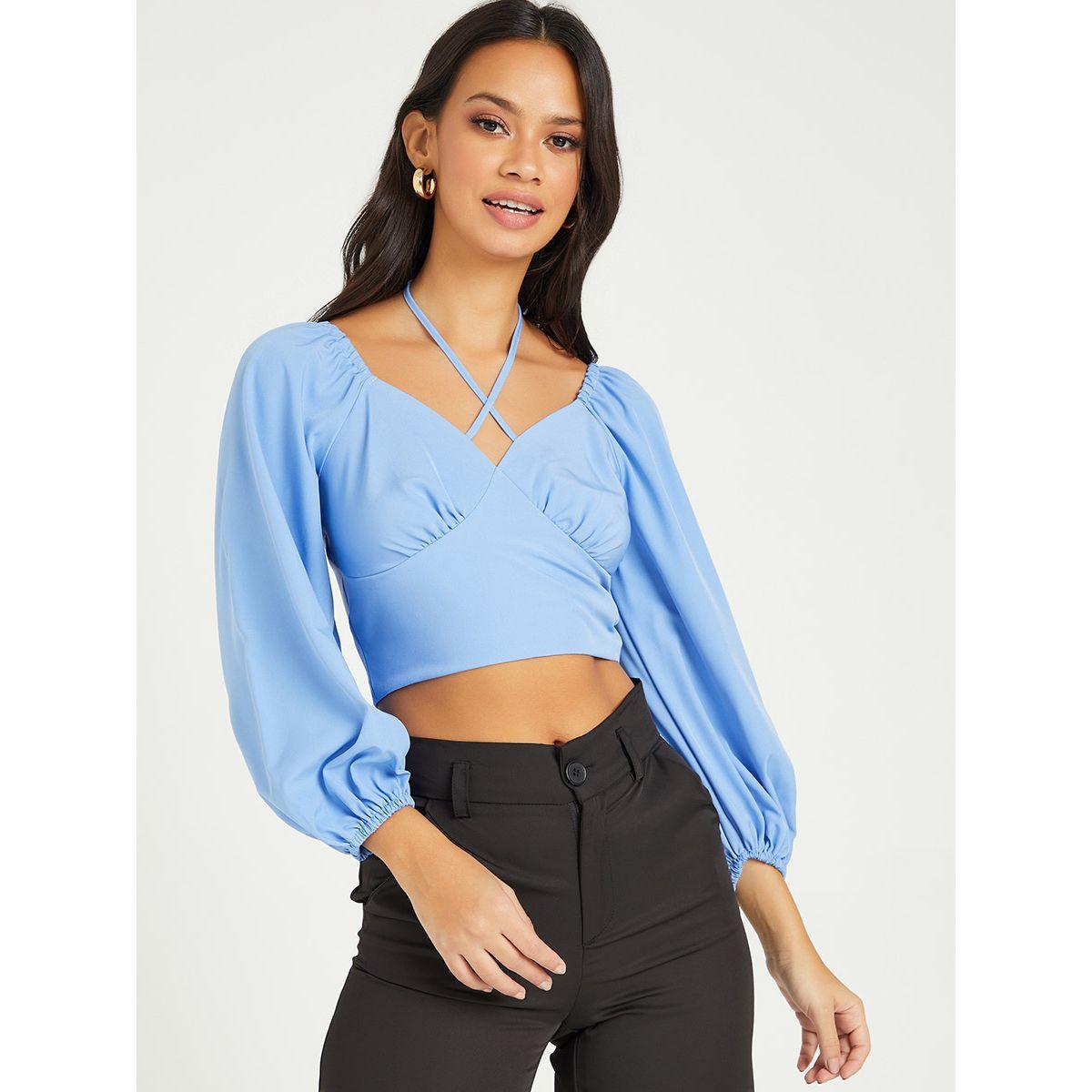 Styli Balloon Sleeves Peasant Style Crop Blouse-women-clothing-shirtsandblouses-blouses-image-1