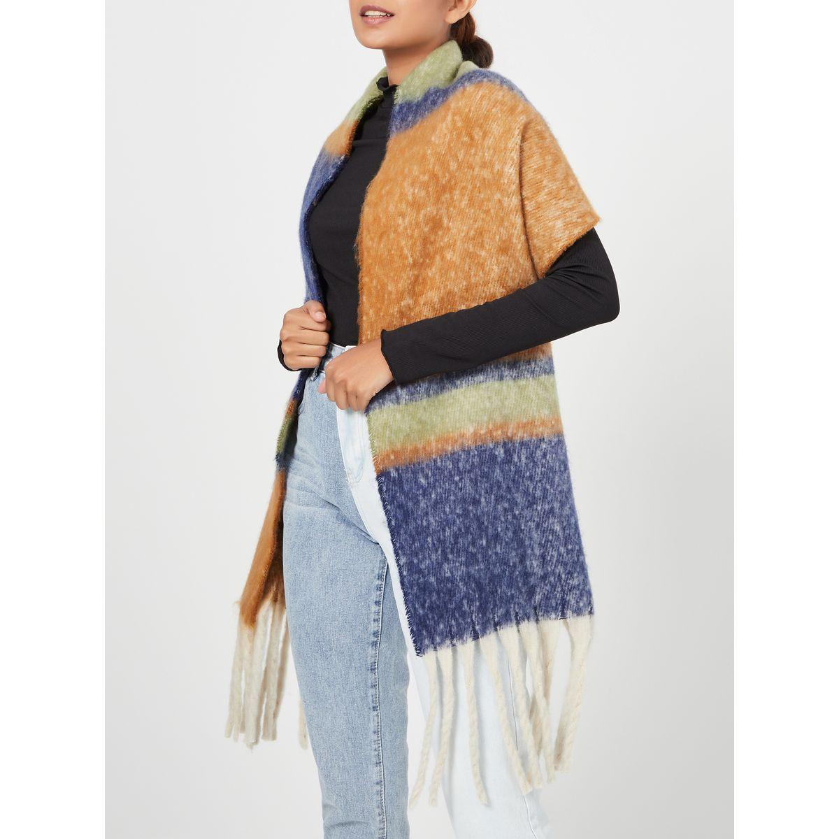 Styli Tassel Edge Oversized Checked Scarf-women-winterwear-scarves-image-3