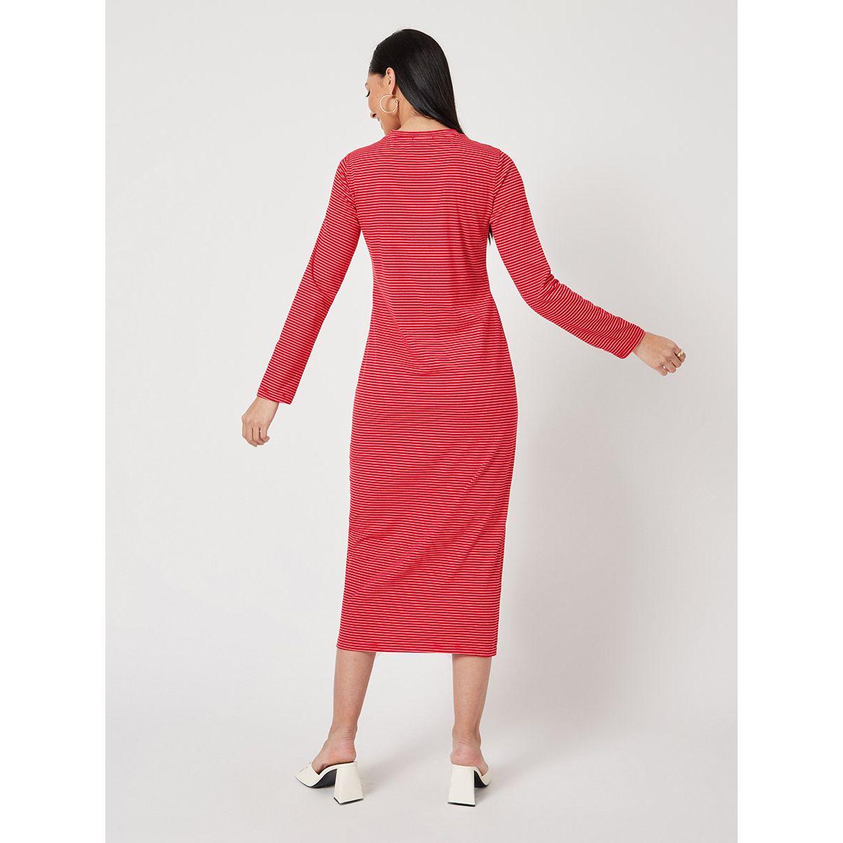 Styli Long Sleeves Striped Knit T-shirt Midi Dress-women-clothing-dresses-image-4