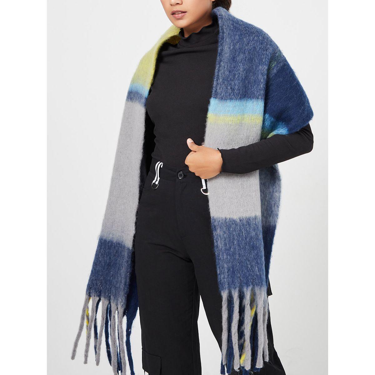 Styli Tassel Edge Checked Scarf-women-winterwear-scarves-image-2
