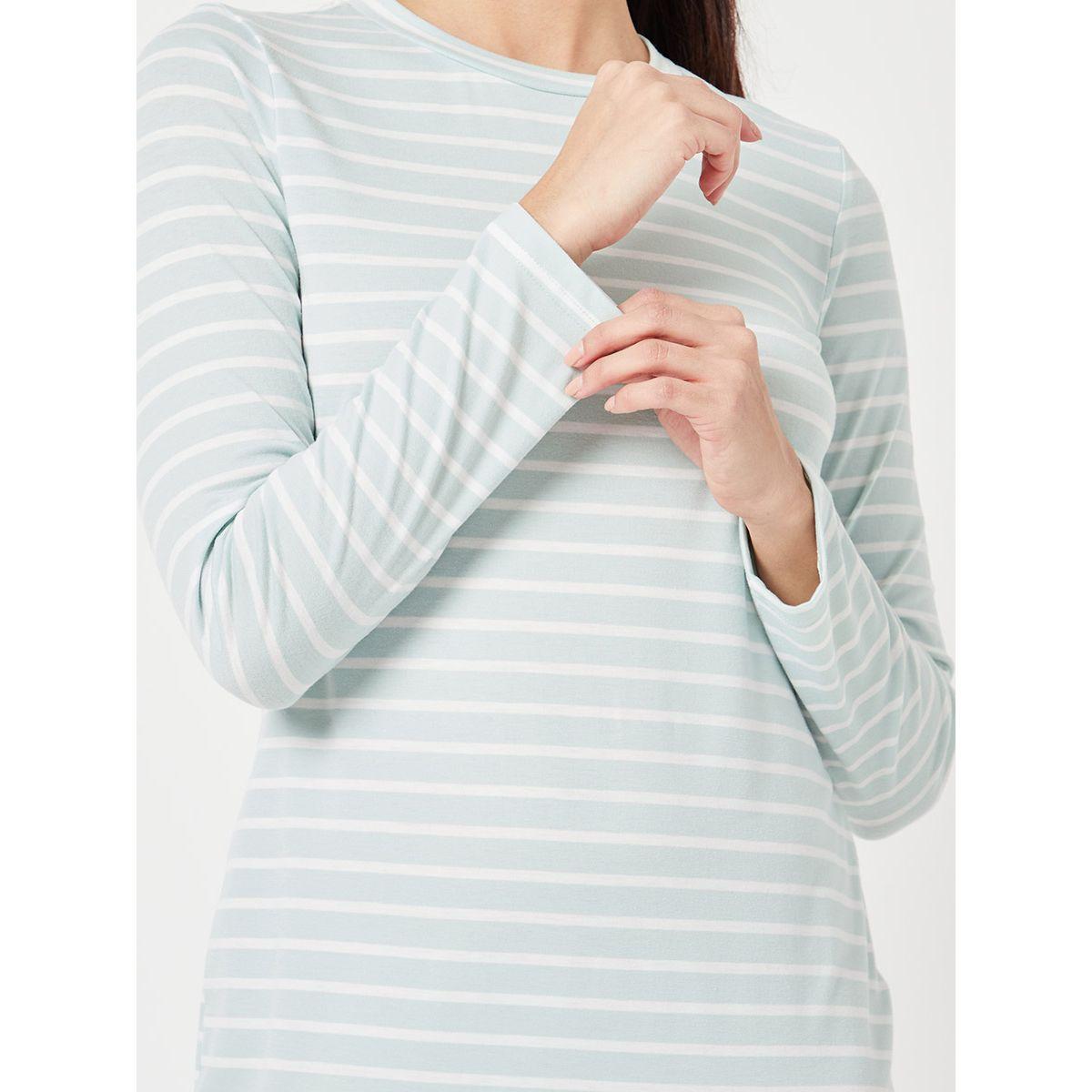 Styli Long Sleeves Striped Knit T-shirt Maxi Dress-women-clothing-dresses-image-3