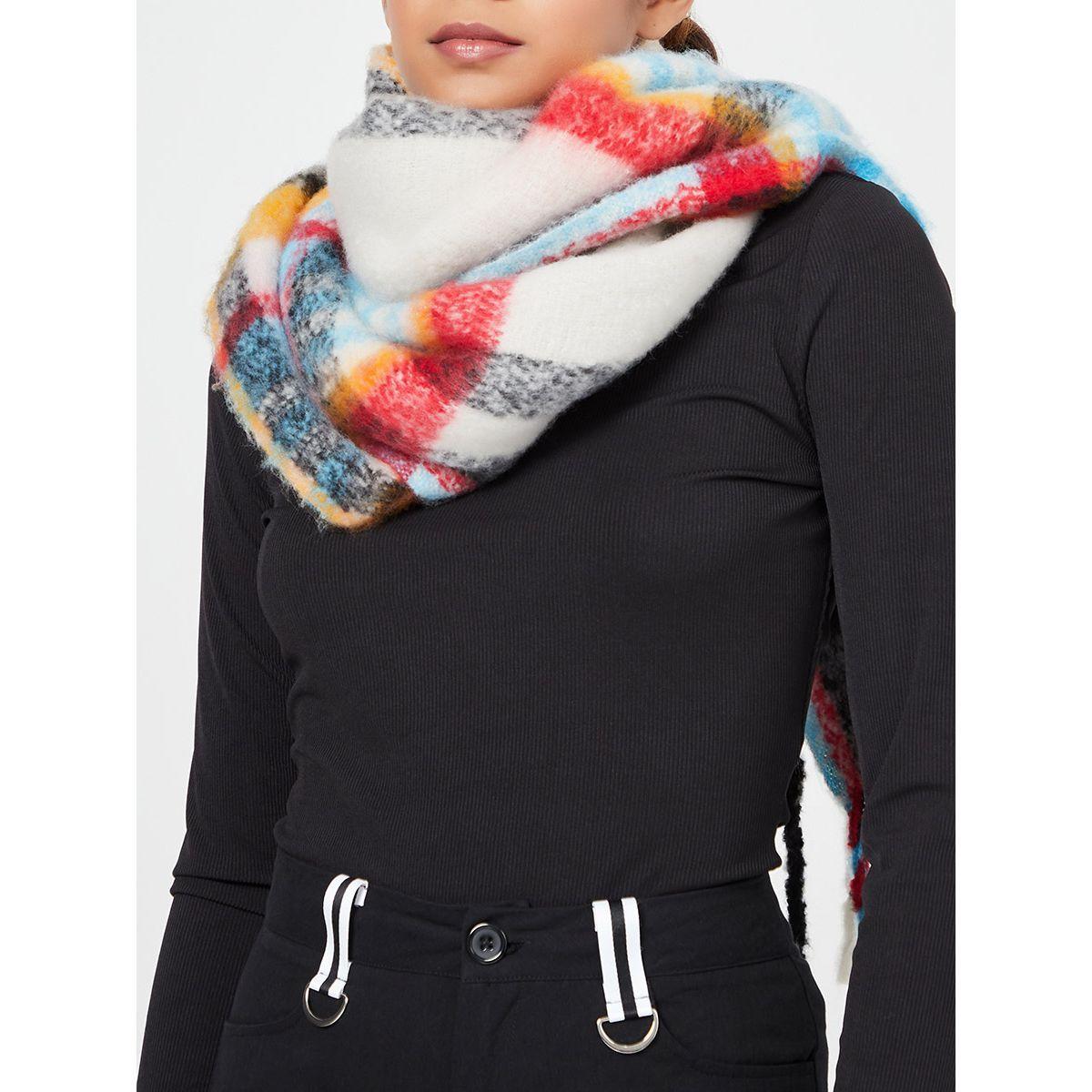 Styli Tassel Edge Checked Scarf-women-winterwear-scarves-image-3