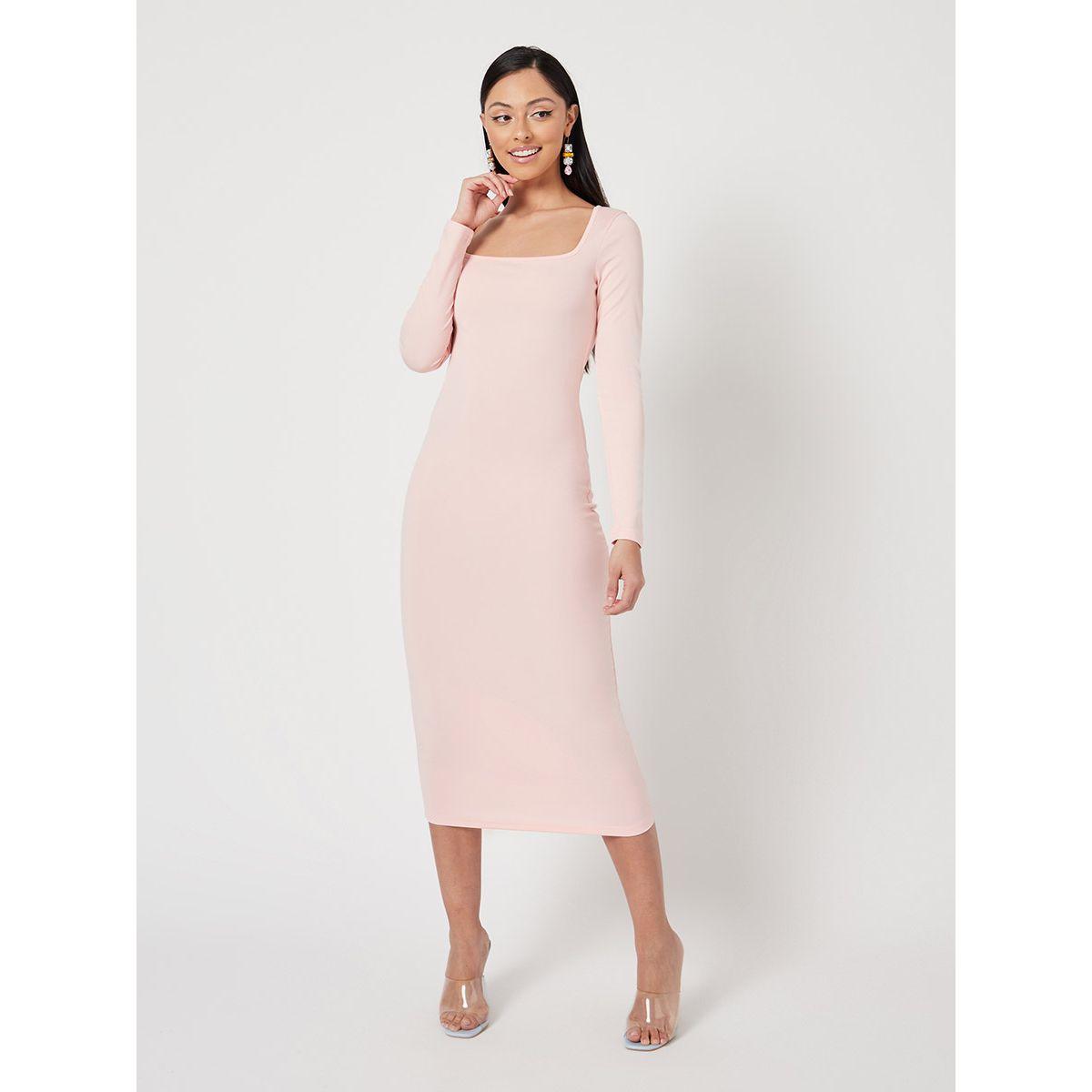 Styli Long Sleeves Square Neck Knit Bodycon Midi Dress-women-clothing-dresses-image-1