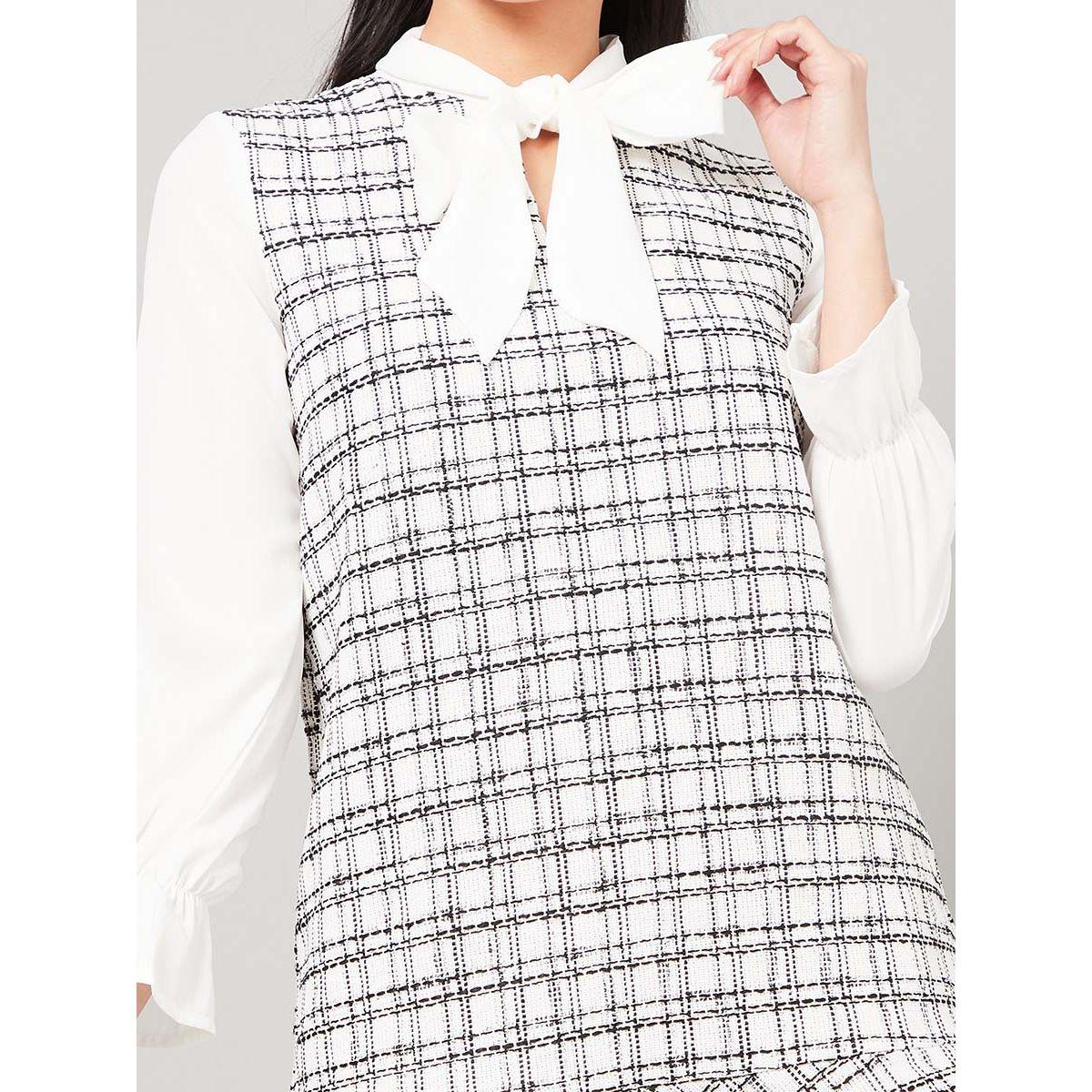 Styli Long Sleeves Pussybow Neck Window Pane Checked Mini Dress-women-clothing-dresses-image-3