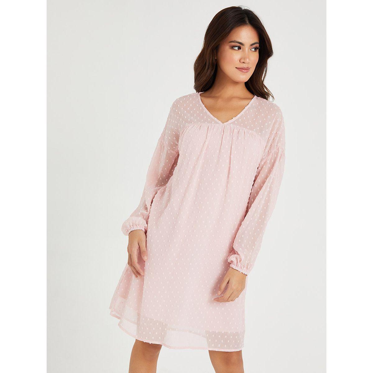 Styli Long Sleeves Dobby Shift Mini Dress-women-clothing-dresses-image-1