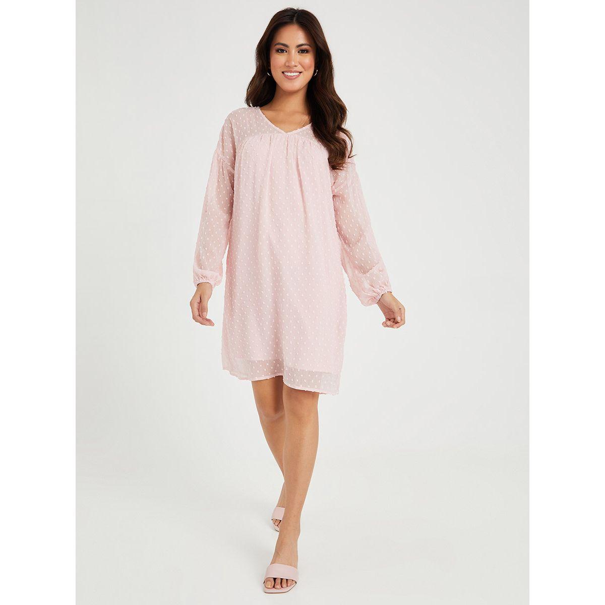 Styli Long Sleeves Dobby Shift Mini Dress-women-clothing-dresses-image-2
