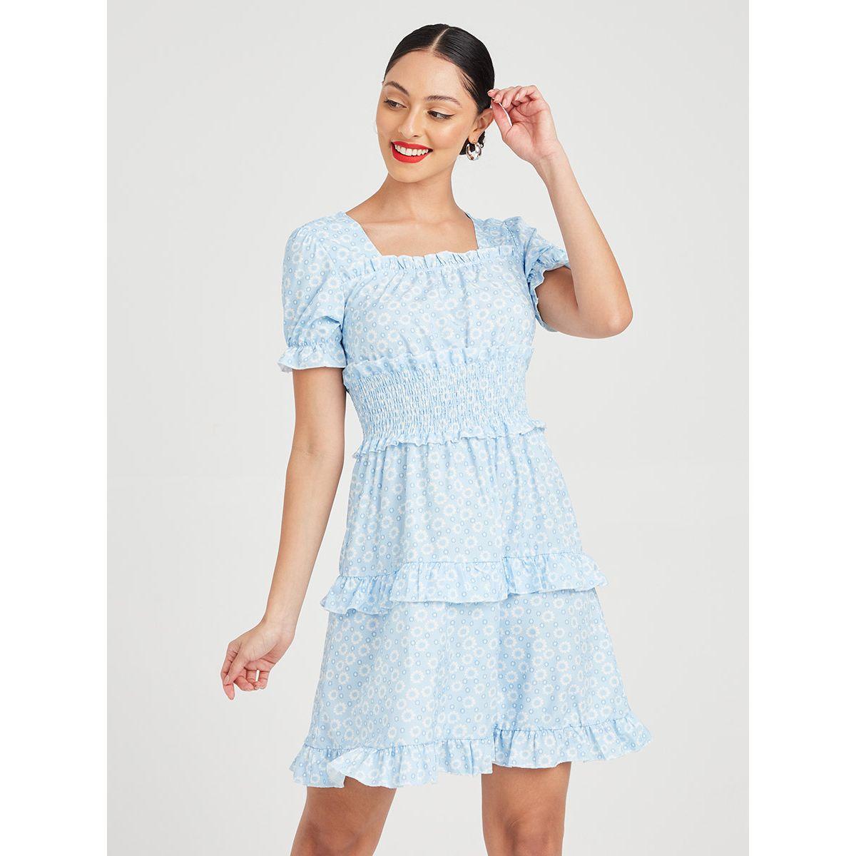 Styli Short Sleeves Floral Print Tiered Mini Dress with Shirred Waist -women-clothing-dresses-image-1