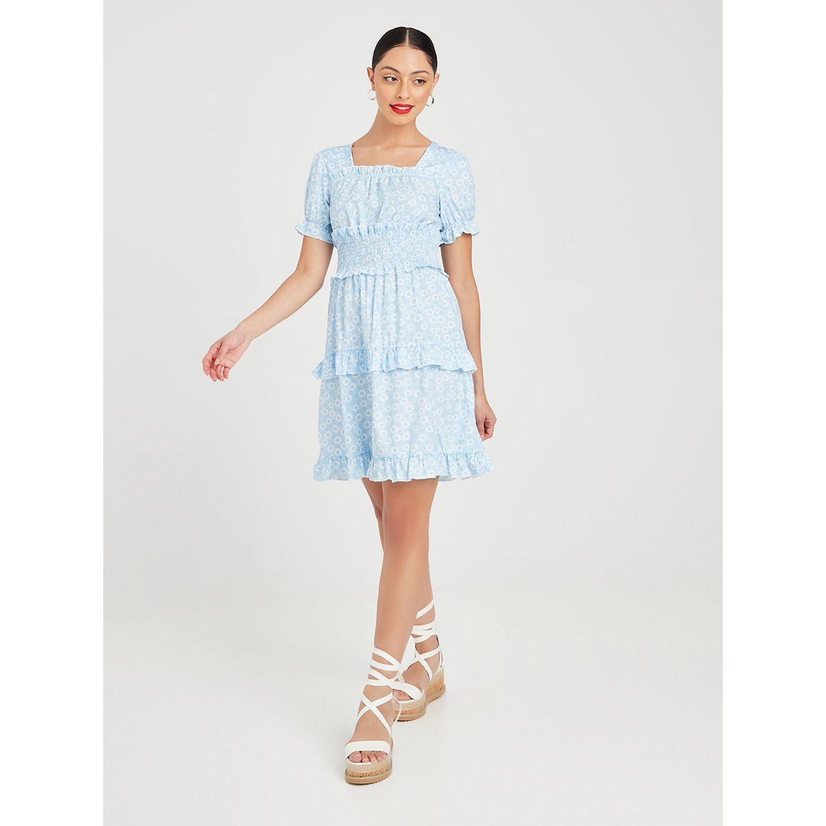 Styli Short Sleeves Floral Print Tiered Mini Dress with Shirred Waist -women-clothing-dresses-image-2