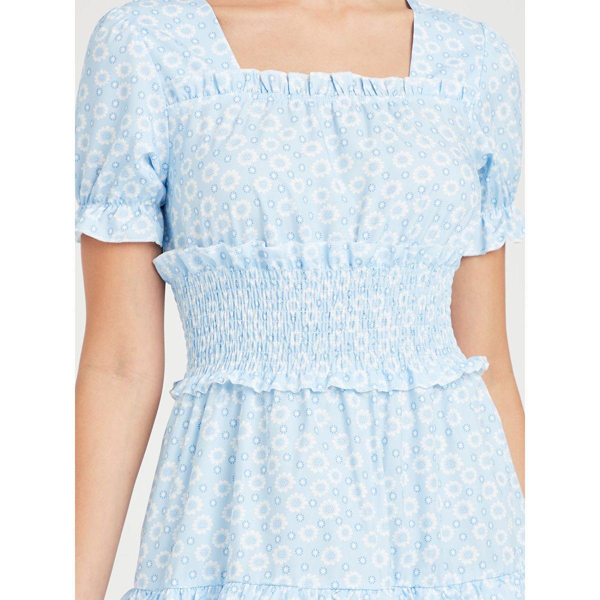 Styli Short Sleeves Floral Print Tiered Mini Dress with Shirred Waist -women-clothing-dresses-image-3