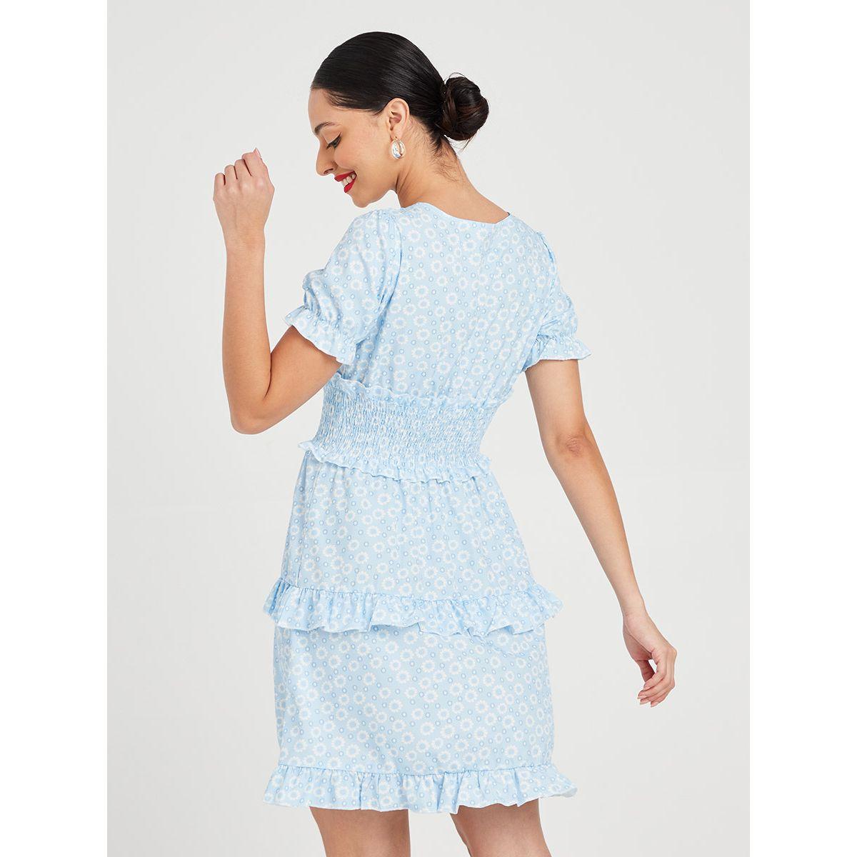 Styli Short Sleeves Floral Print Tiered Mini Dress with Shirred Waist -women-clothing-dresses-image-4