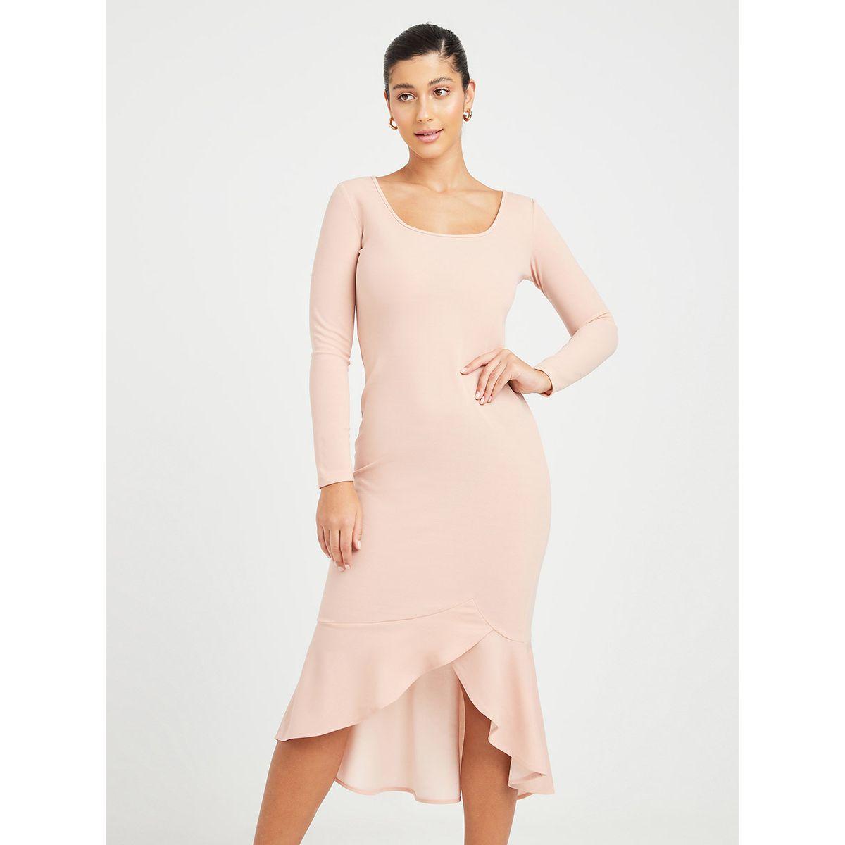 Styli Long Sleeves Ruffle Hem Detail Bodycon Midi Dress-women-clothing-dresses-image-1