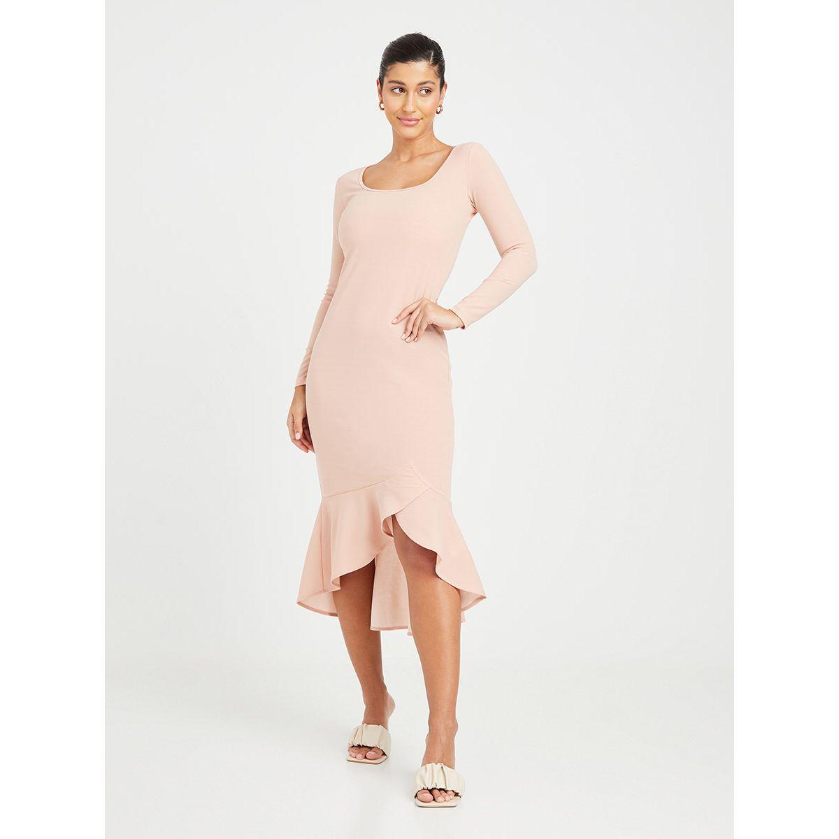 Styli Long Sleeves Ruffle Hem Detail Bodycon Midi Dress-women-clothing-dresses-image-2