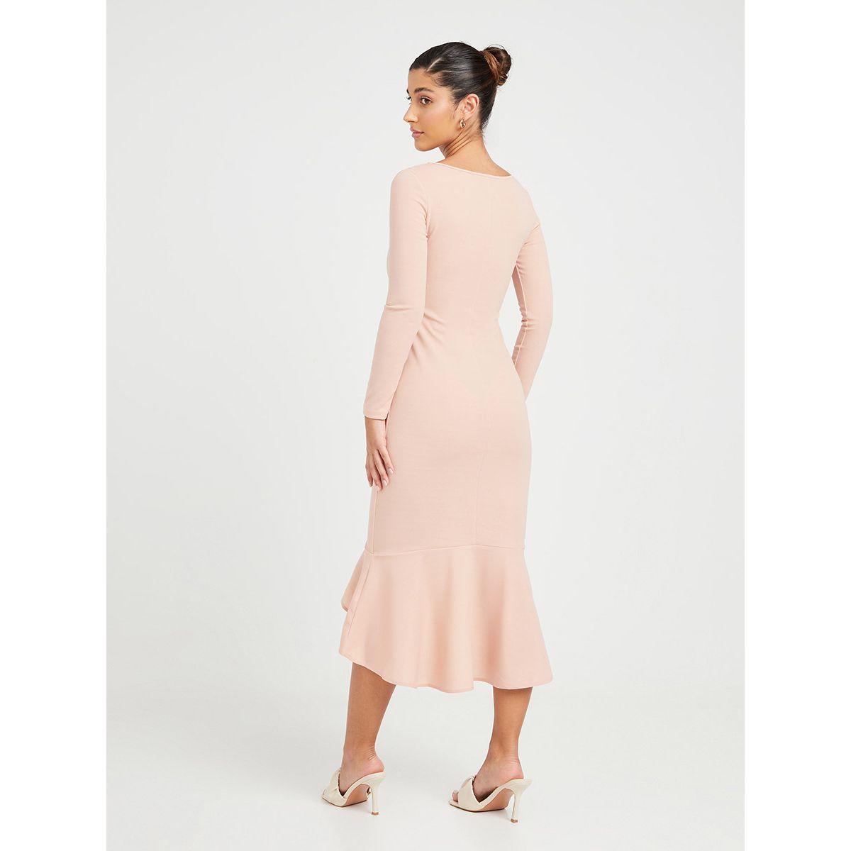 Styli Long Sleeves Ruffle Hem Detail Bodycon Midi Dress-women-clothing-dresses-image-4