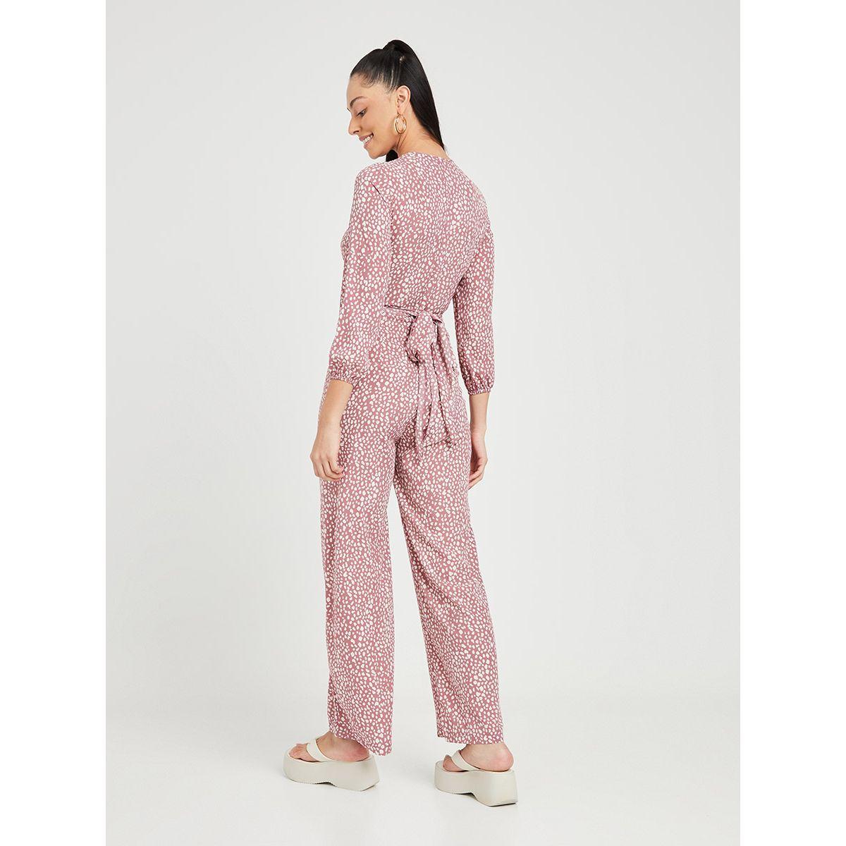 Styli 3/4 Sleeves Animal Print Straight Leg Jumpsuit with Tie Back Detail-women-clothing-jumpsuits-image-4