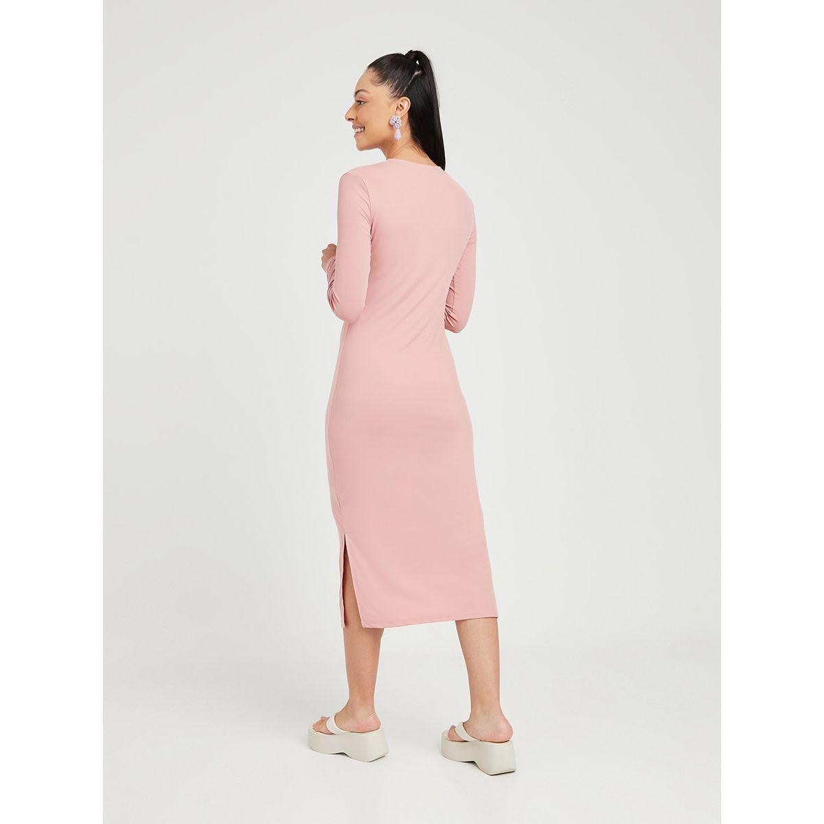 Styli Long Sleeves Split Hem Detail Knit Bodycon Midi Dress-women-clothing-dresses-image-4