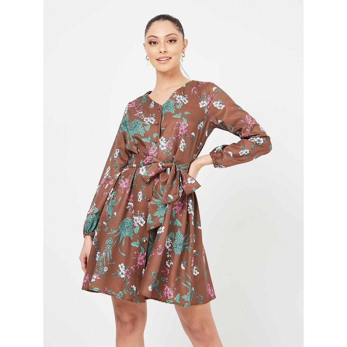 فستان قصير مطبع بزهور وأربطة من ريد تايب-women-clothing-dresses-image-1
