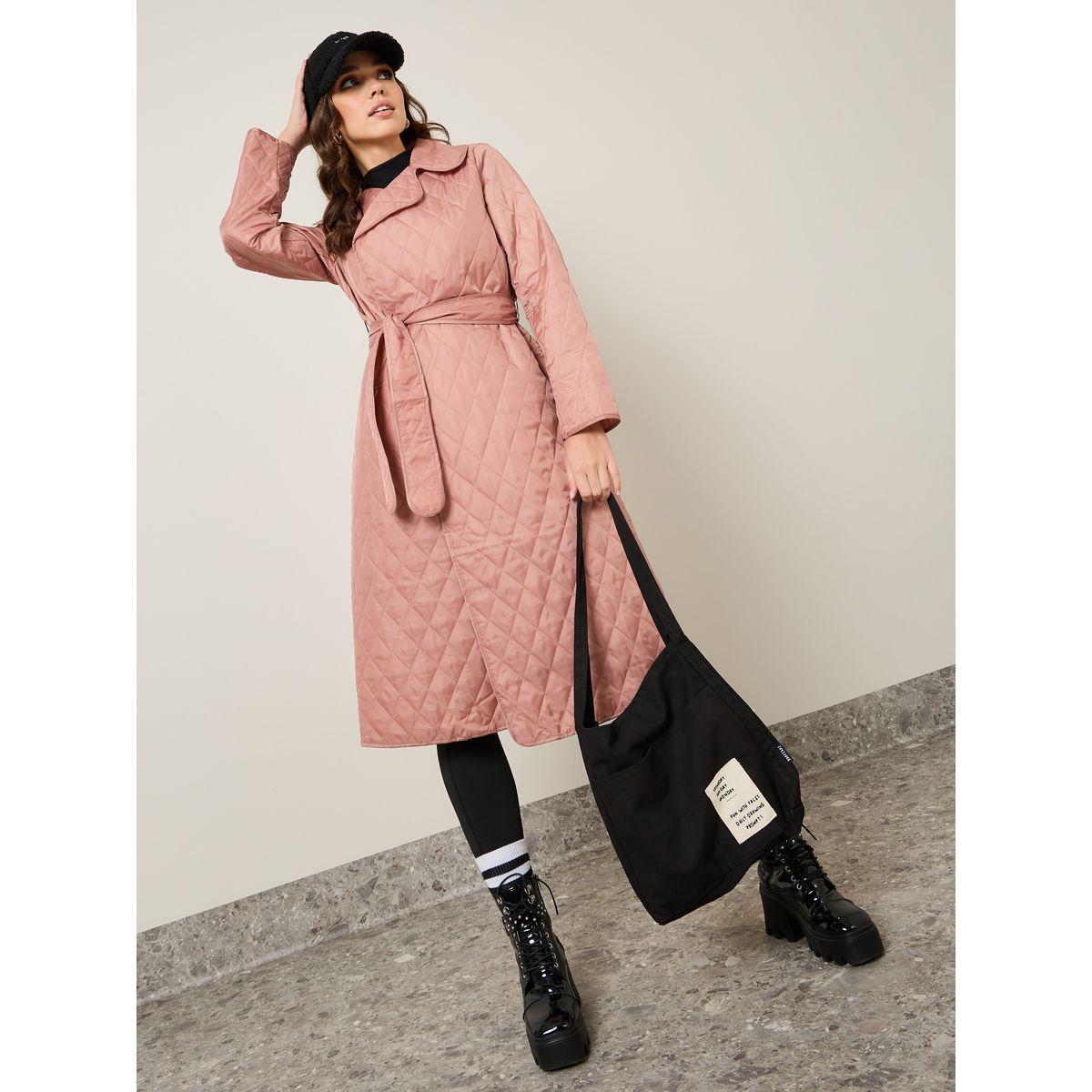 Styli Longline Quilted Coat with Self Belt-women-clothing-coatsandjackets-coats-image-1