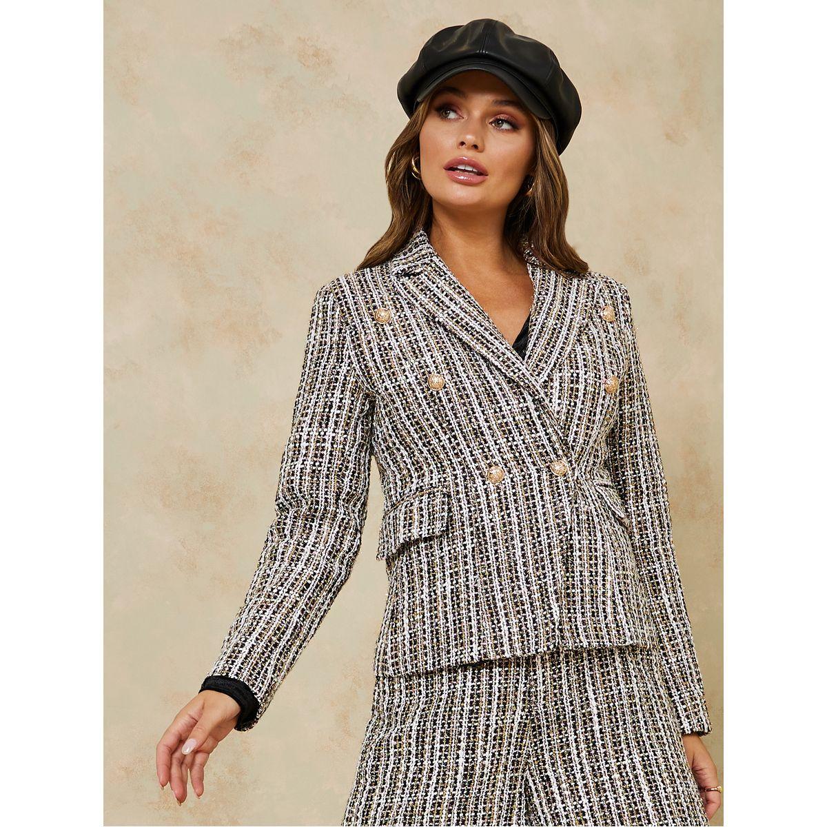 Styli Double Breasted Tweed Short Length Blazer-women-clothing-coatsandjackets-blazers-image-3