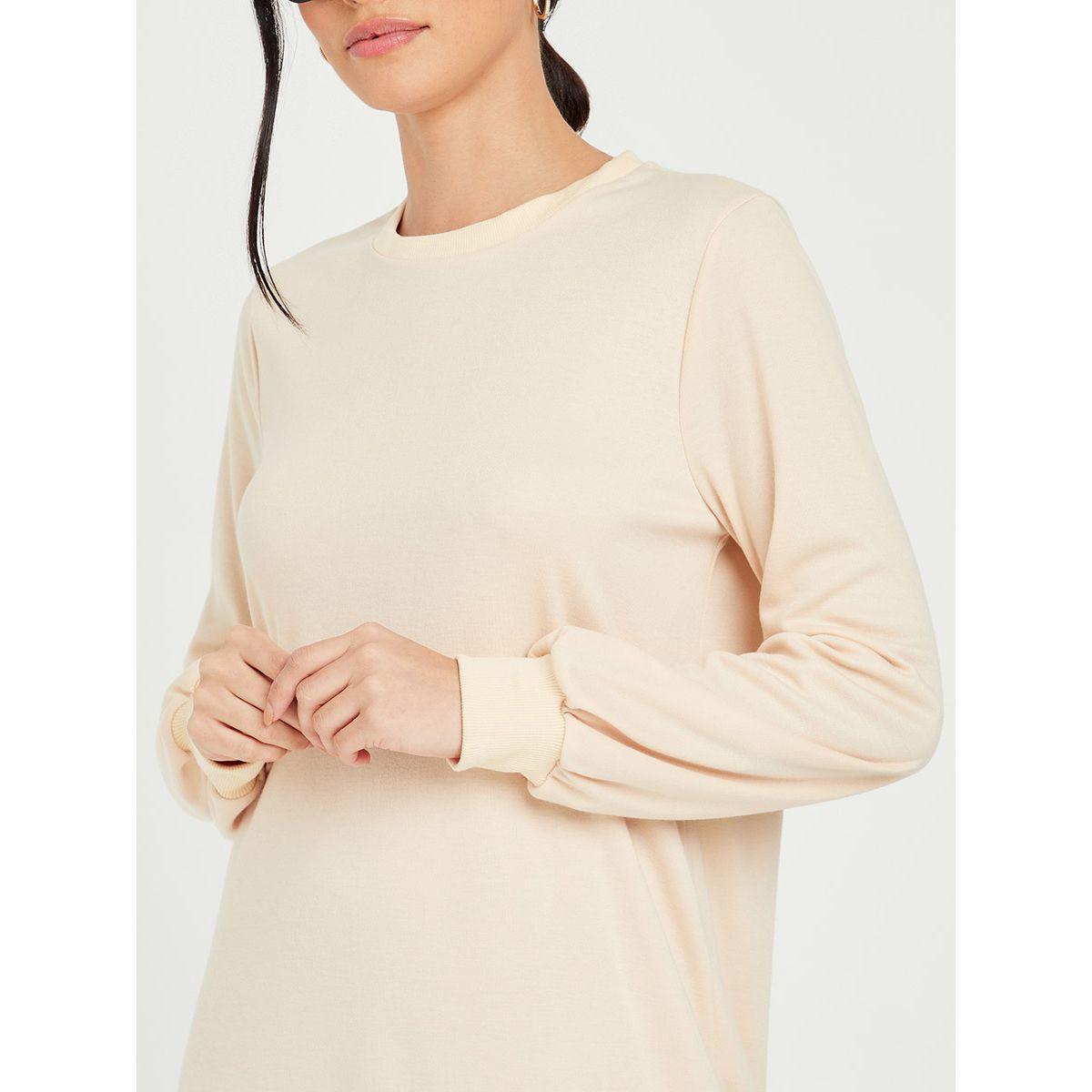 Styli Cuffed Sleeves Round Neck Knit T-shirt Mini Dress-women-clothing-dresses-image-3
