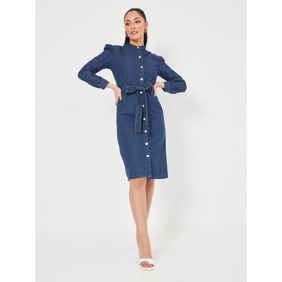 فستان دنيم باكمام منفوشة من ريد تايب-women-clothing-dresses-image-1