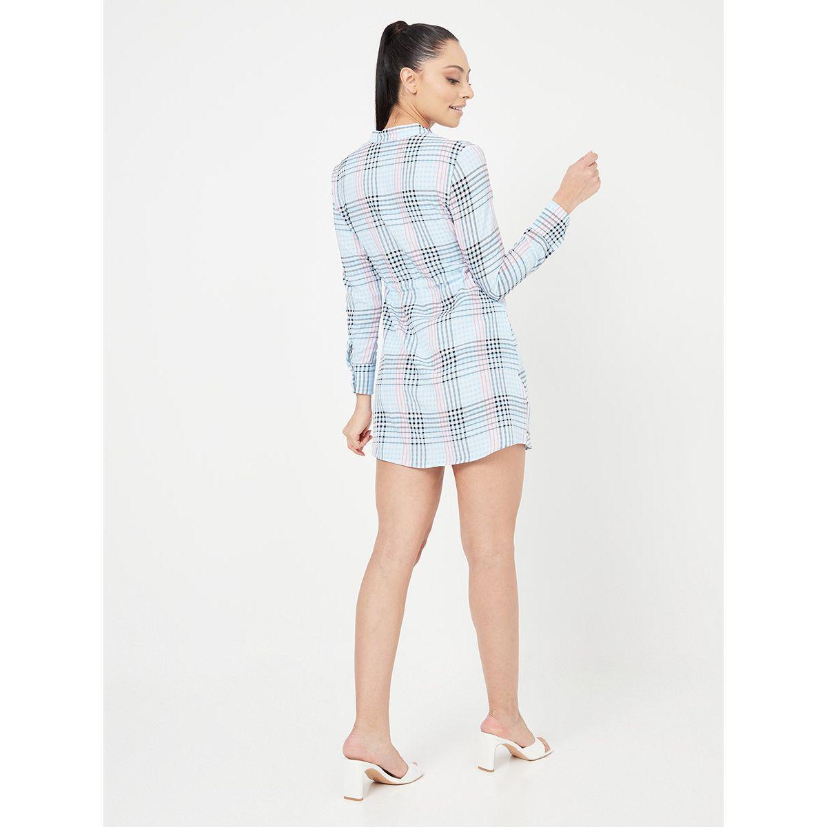 Styli Long Sleeves Collar Neck Checked Print Mini Dress-women-clothing-dresses-image-4