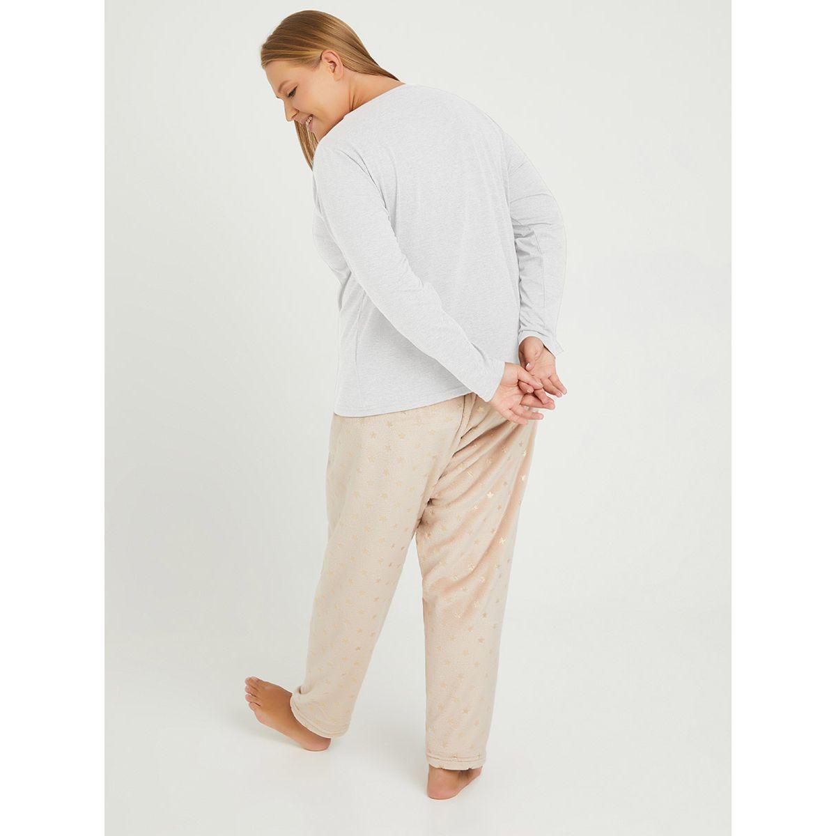 Styli Plus Jersey Henley T-shirt and Gold Foil Print Pyjama Set-women-clothing-nightwear-pyjamas-longsets-image-10