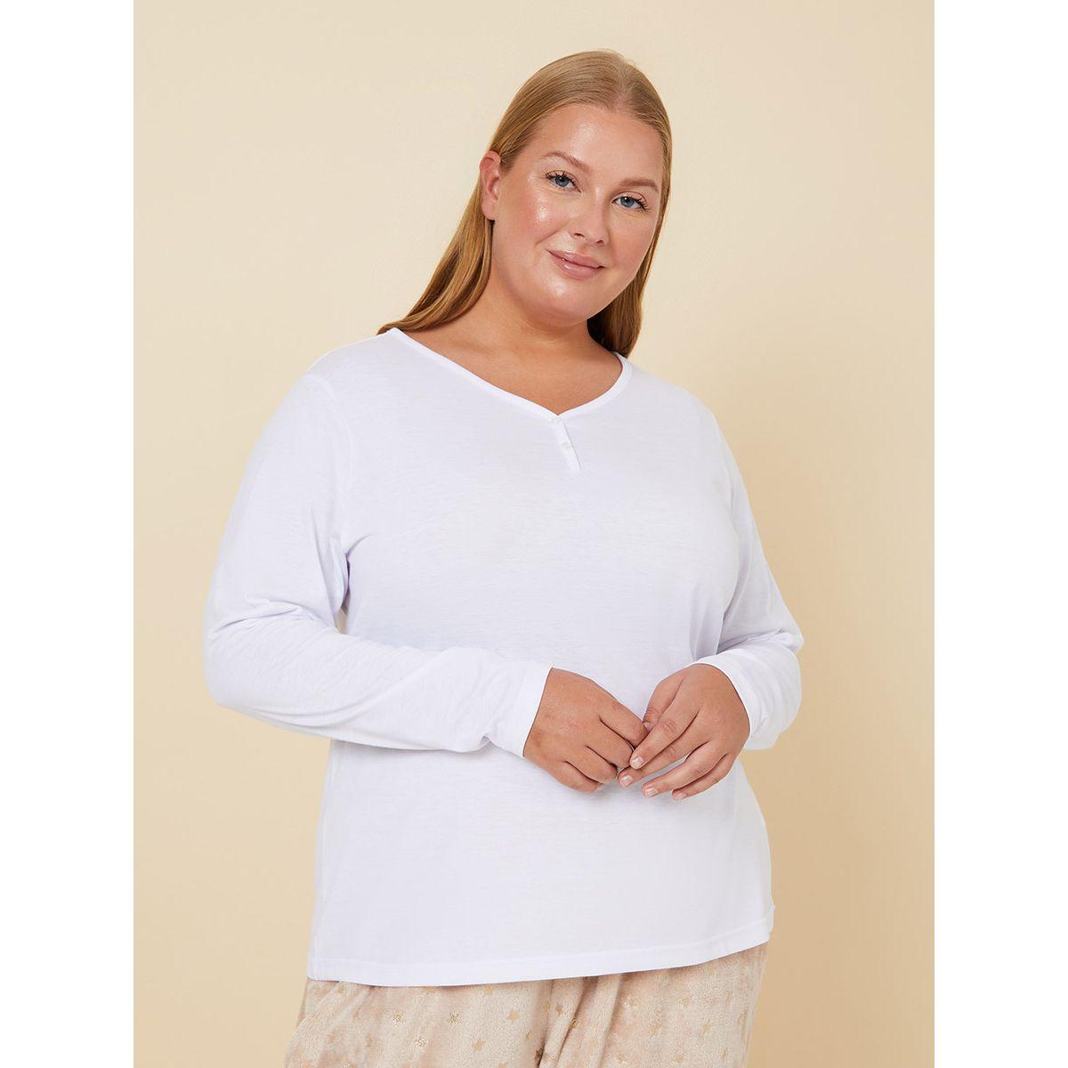 Styli Plus Jersey Henley T-shirt and Gold Foil Print Pyjama Set-women-clothing-nightwear-pyjamas-longsets-image-3