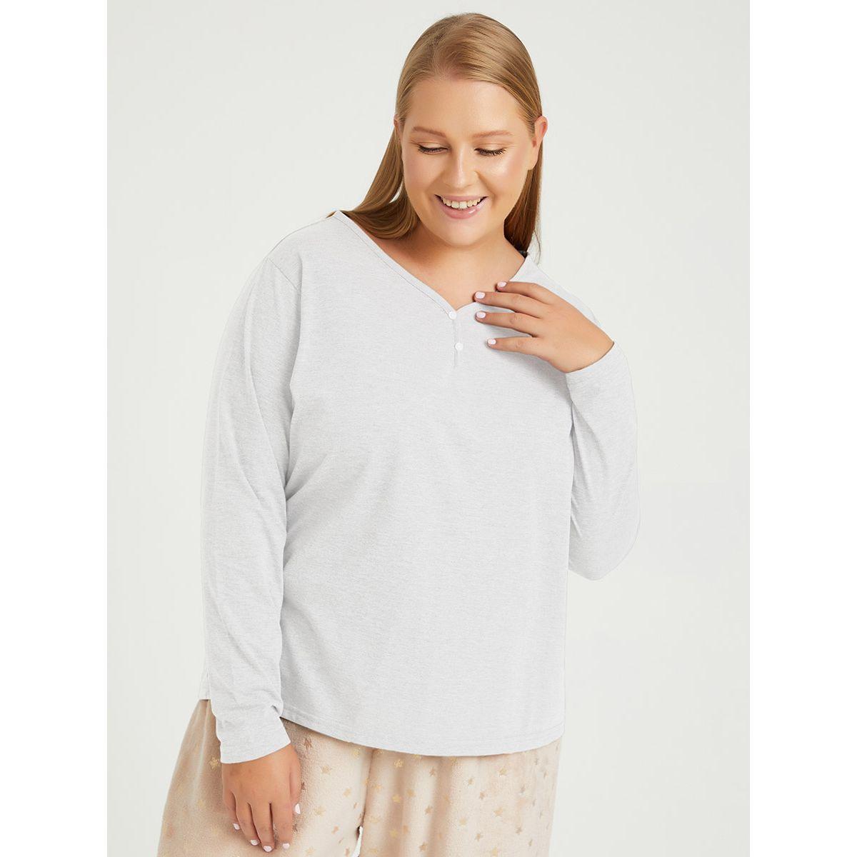 Styli Plus Jersey Henley T-shirt and Gold Foil Print Pyjama Set-women-clothing-nightwear-pyjamas-longsets-image-4