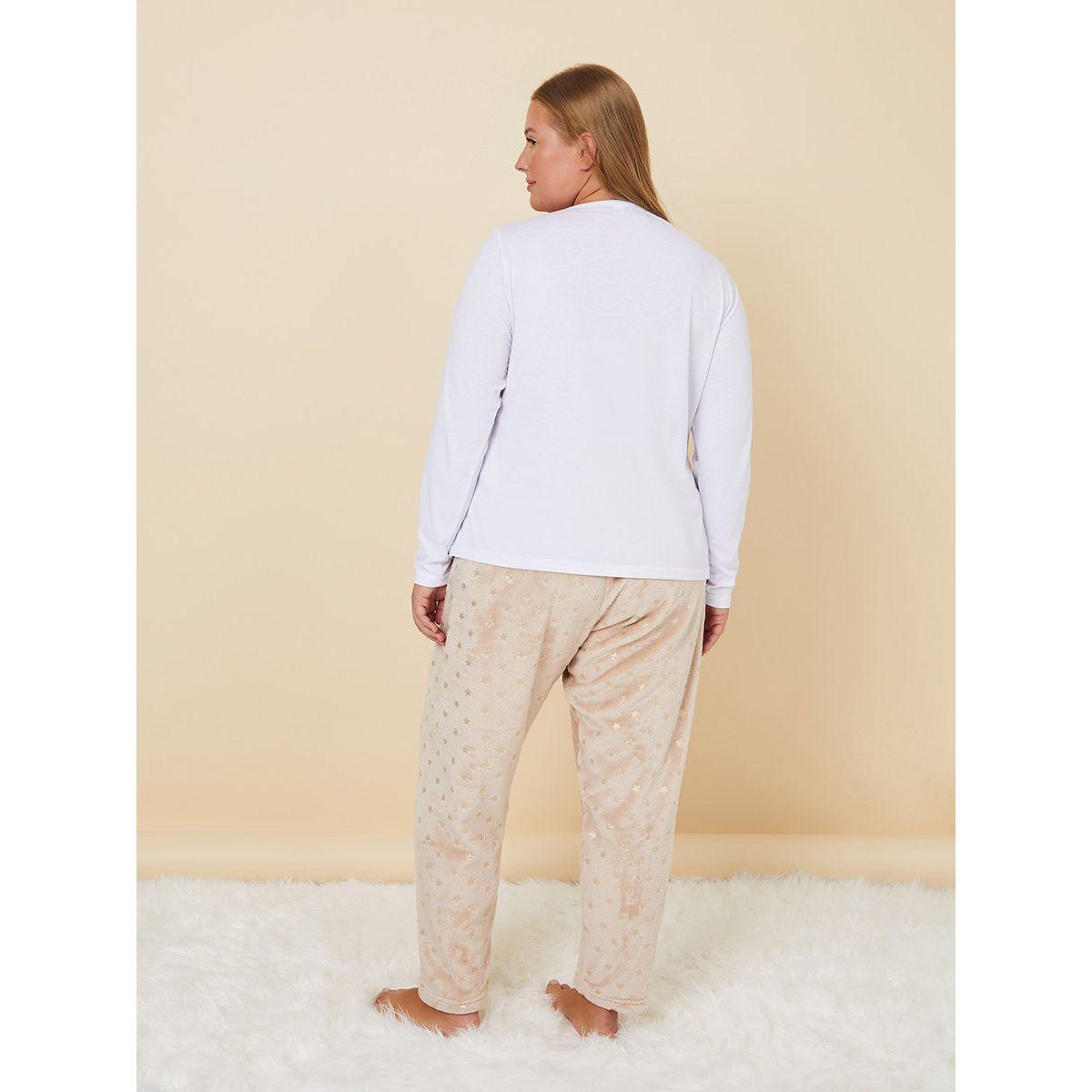 Styli Plus Jersey Henley T-shirt and Gold Foil Print Pyjama Set-women-clothing-nightwear-pyjamas-longsets-image-9