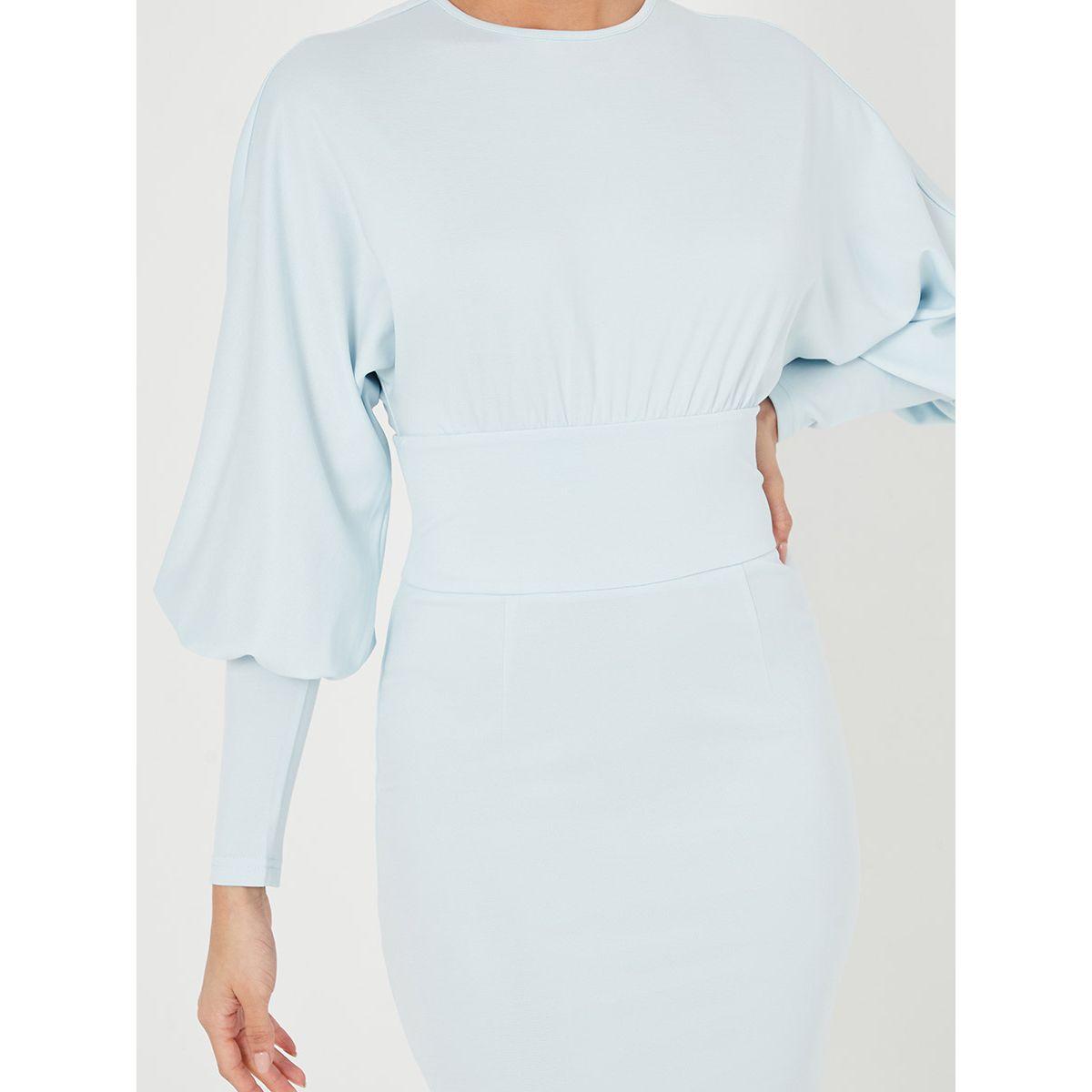 Styli Bishop Volume Sleeves Round Neck Bodycon Knee Length Dress-women-clothing-dresses-image-3