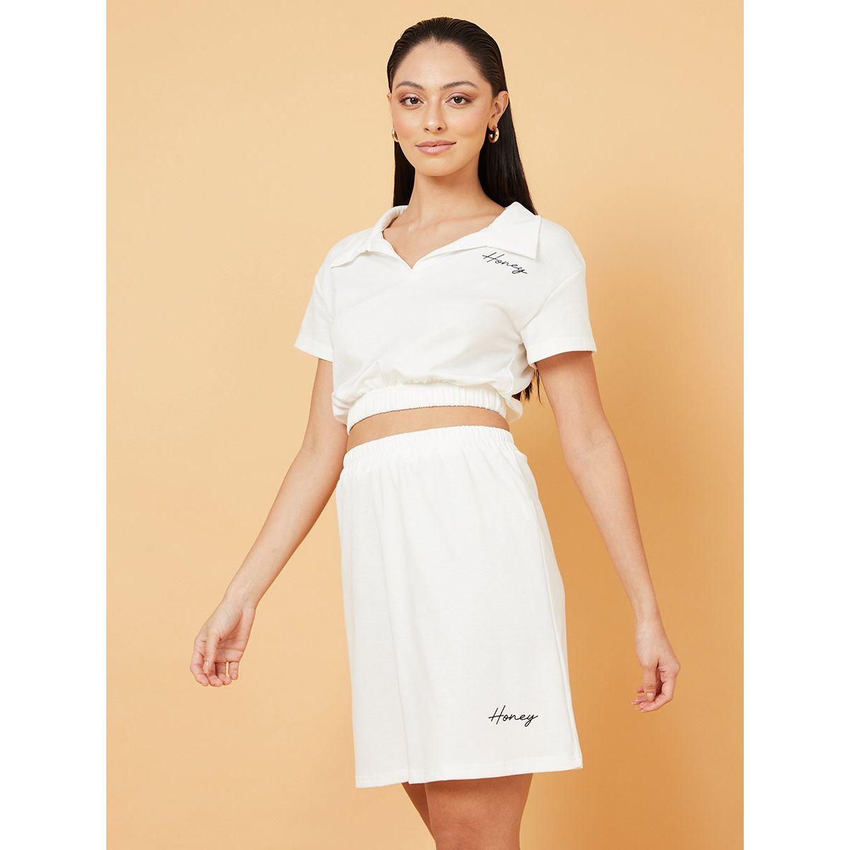 Styli Short Sleeves Slogan Print Crop Top and Mini Skirt Co-Ord Set-women-clothing-coordsets-image-1