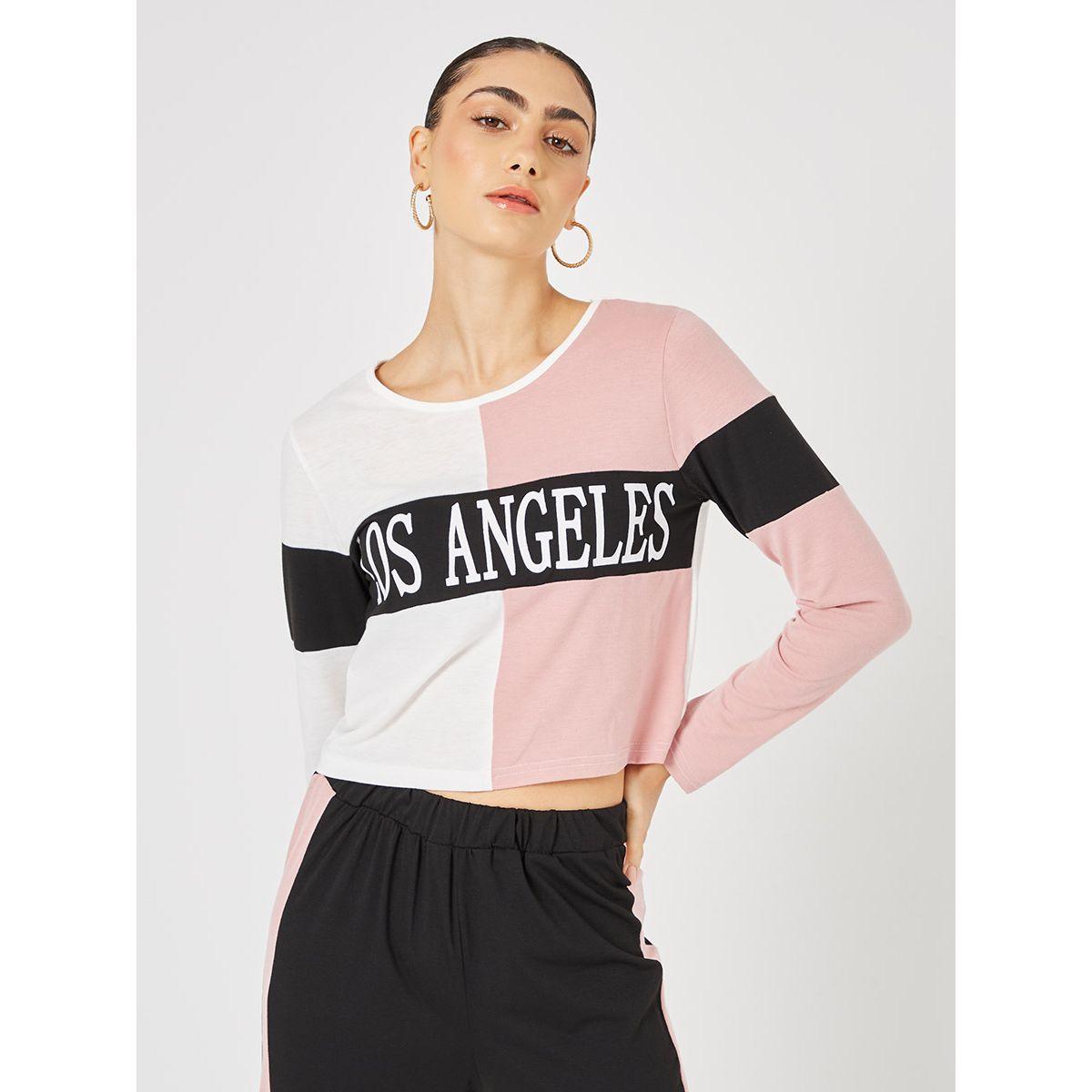 Styli Colorblock Los Angeles Print Crop Sweatshirt and Side Stripe Jogger Co-ord Set-women-clothing-coordsets-image-2